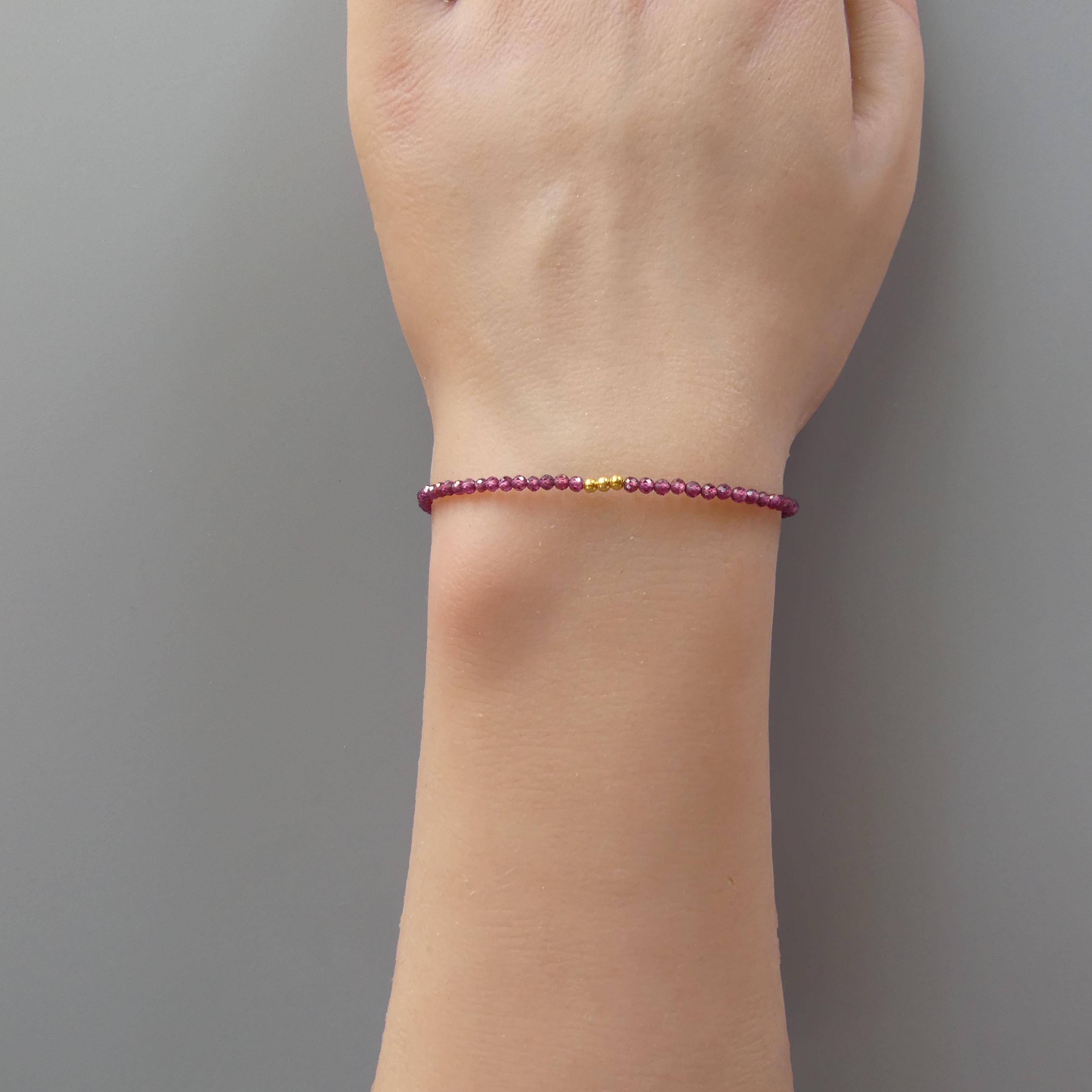 Tiny Rhodolite Bracelet Dainty Purple Garnet Bracelet Stacking Gemstone Beaded Crystal Jewelry Minimalist January Birthstone Gift Birthday