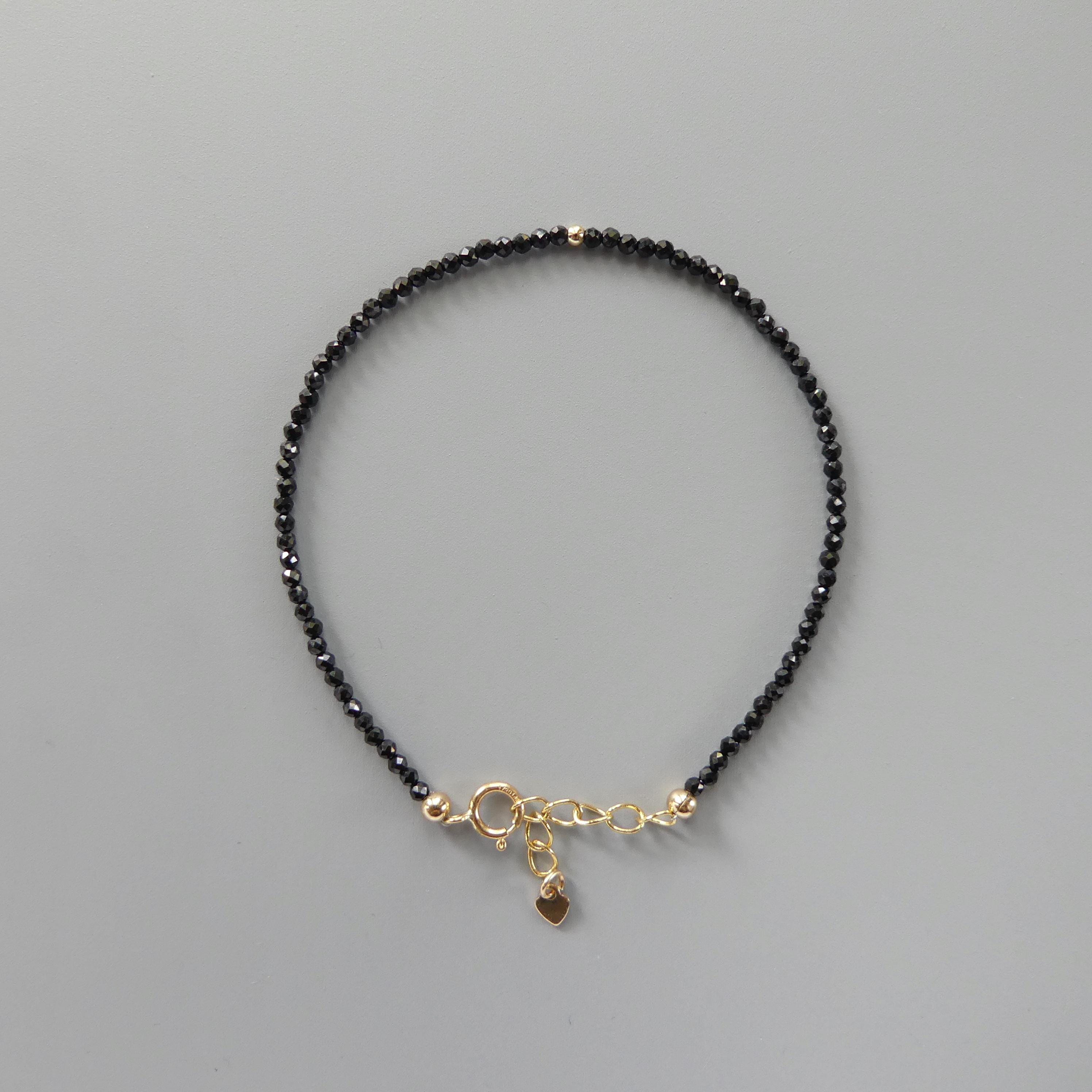 Tiny Black Tourmaline Bracelet Dainty Minimalist 1.5mm Jewelry