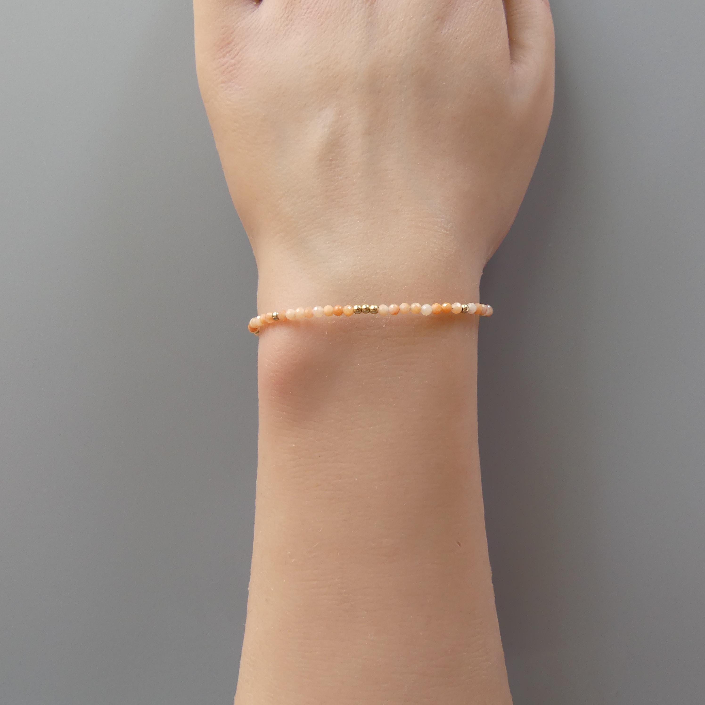 Tiny Pink Aventurine Bracelet Dainty Gemstone Beaded Jewelry Minimalist