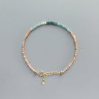 Tiny Ombre Grandidierite and Peach Moonstone Bracelet -Dainty Beaded Jewelry