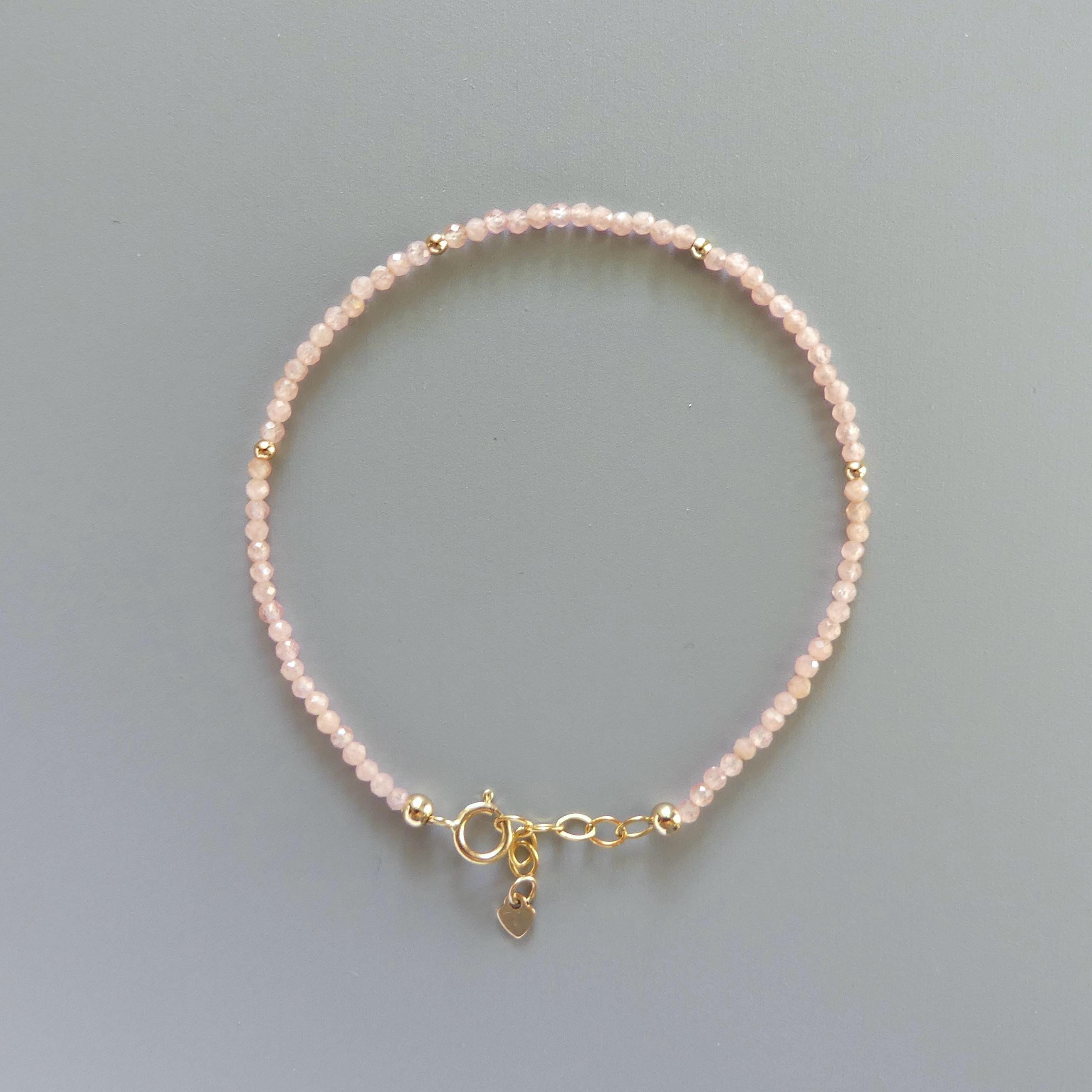 Tiny Rhodochrosite Bracelet Dainty Crystal Minimalist Jewelry