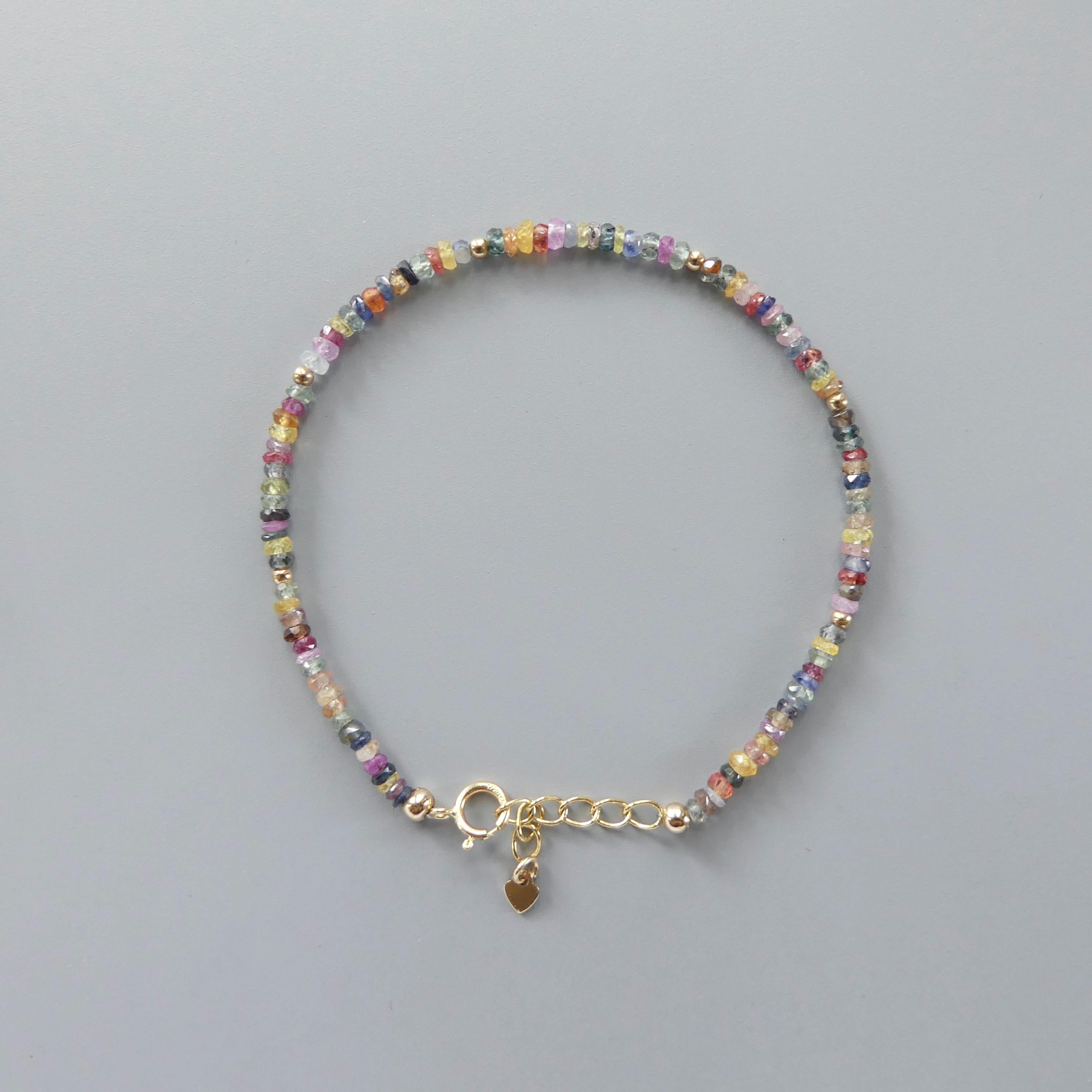 Tiny Multi Sapphire Bracelet Dainty Colorful Minimalist Jewelry