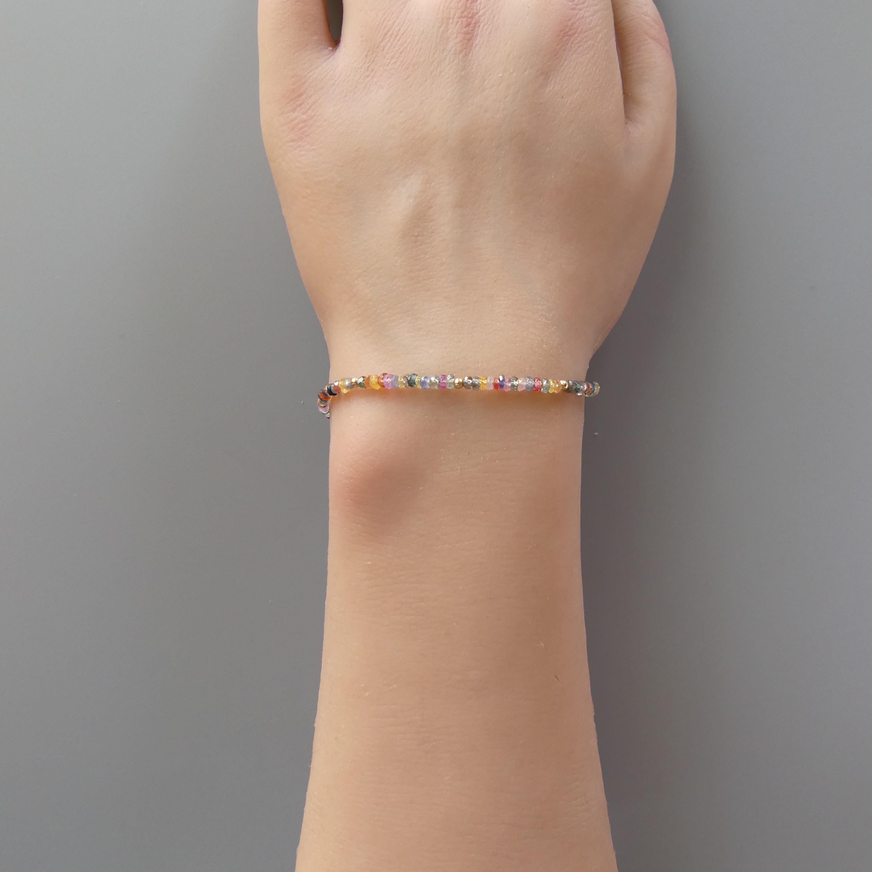 Tiny Multi Sapphire Bracelet Dainty Colorful Minimalist Jewelry