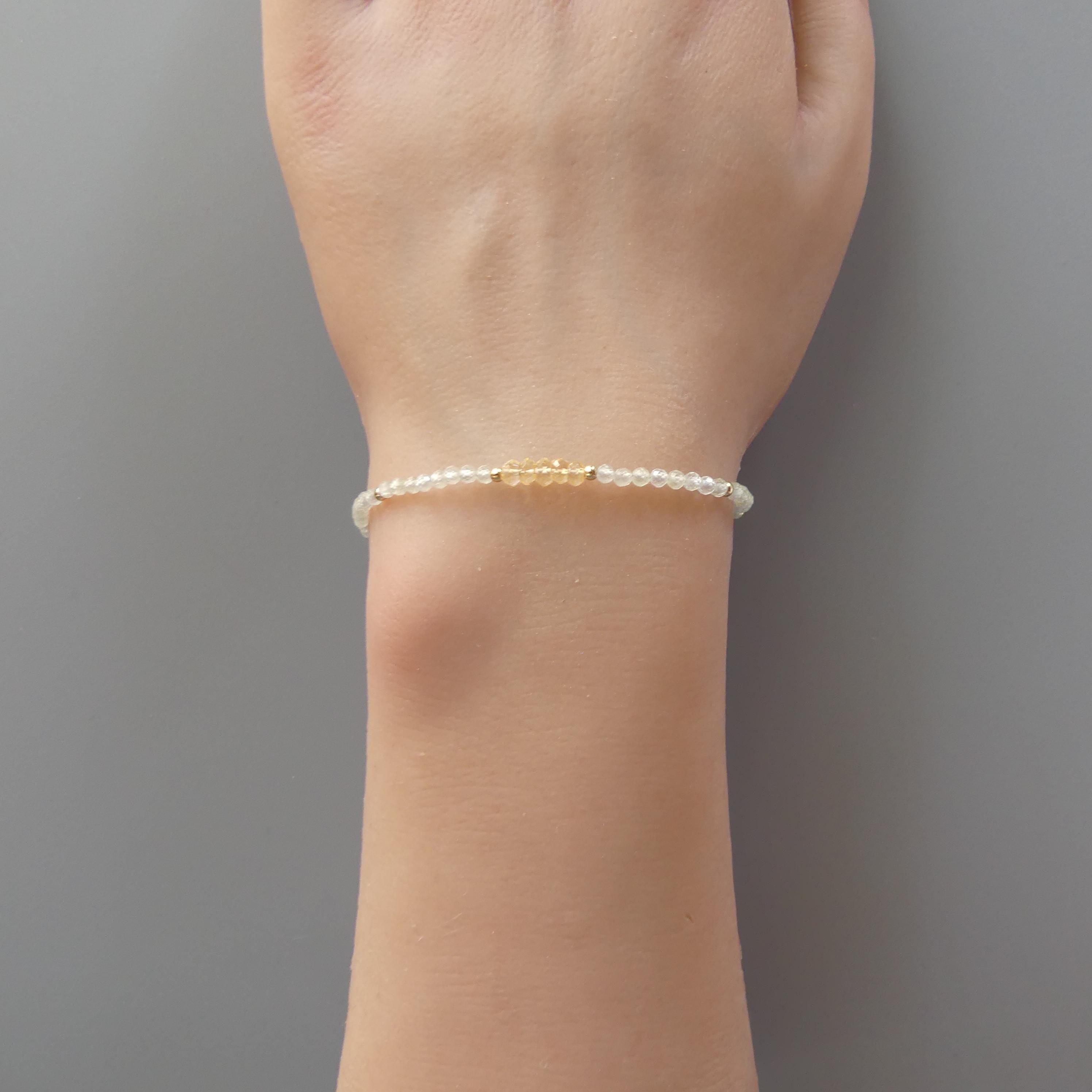 Tiny Prehnite Bracelet with Citrine Dainty Gemstone Beaded Minimalist Jewelry