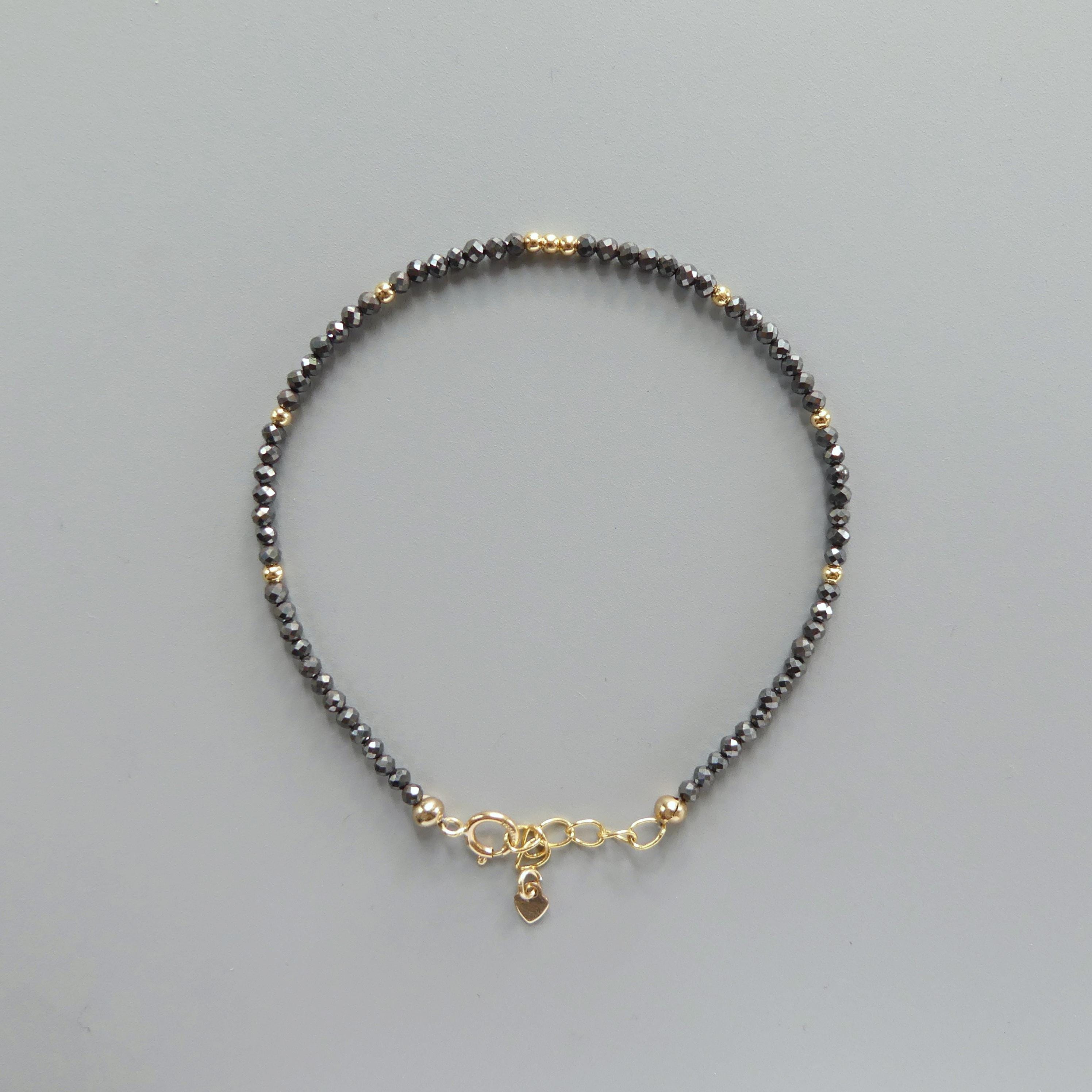 Tiny Hematite Bracelet - Dainty Gemstone Beaded Jewelry