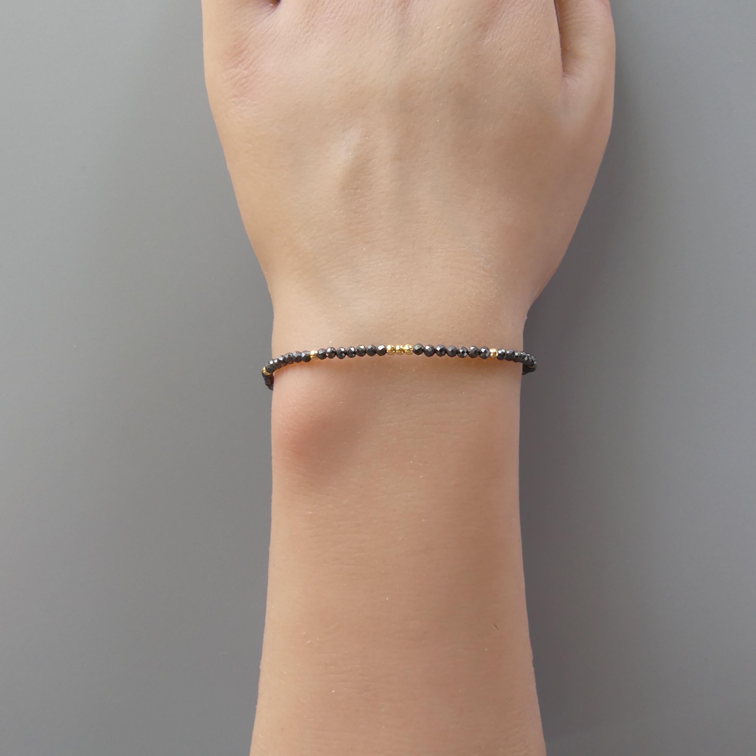Tiny Hematite Bracelet - Dainty Gemstone Beaded Jewelry
