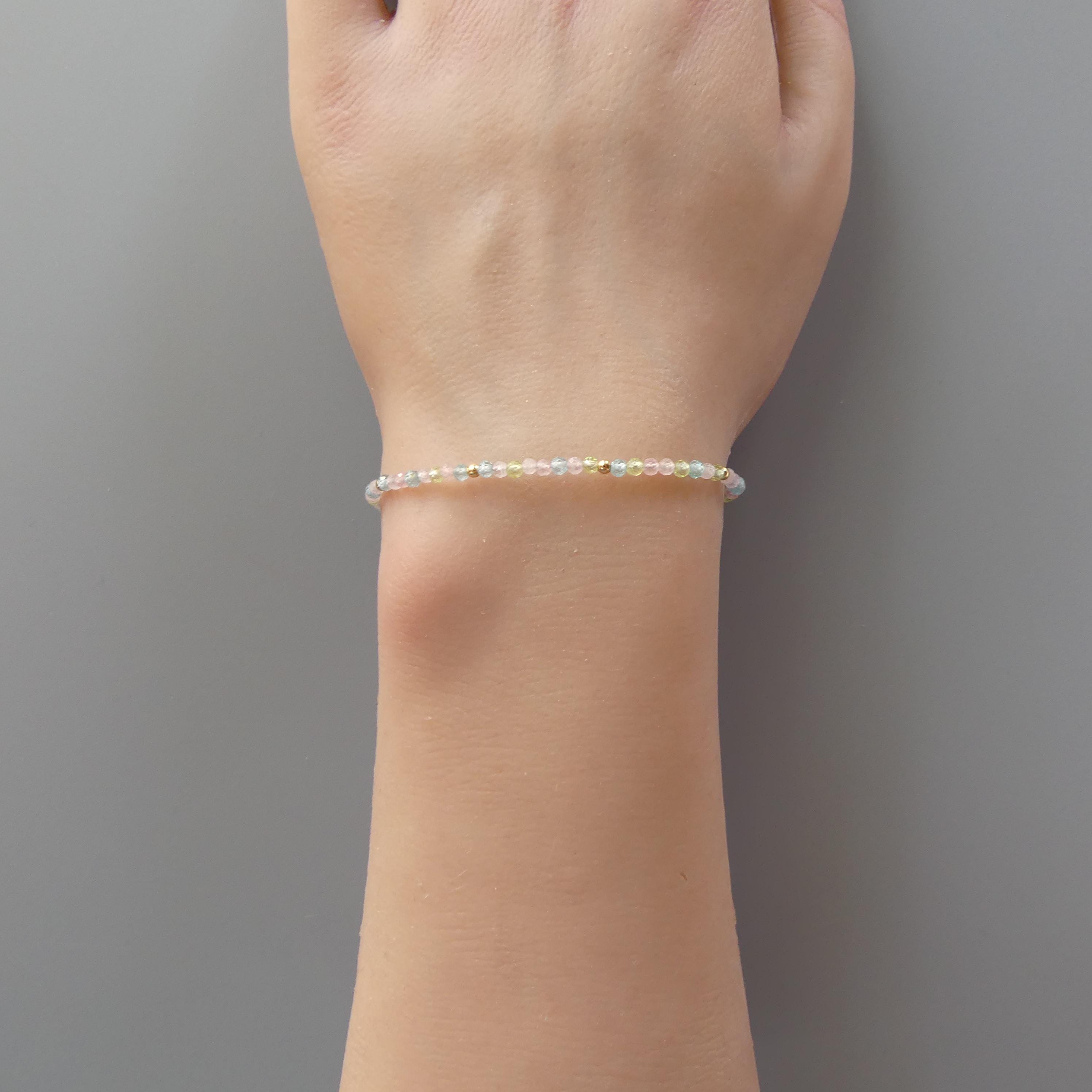 Tiny Pastel Bracelet Dainty Gemstone Beaded Jewelry Minimalist Crystal Bracelet Rose Quartz Apatite Peridot Birthday Gift Niece Daughter