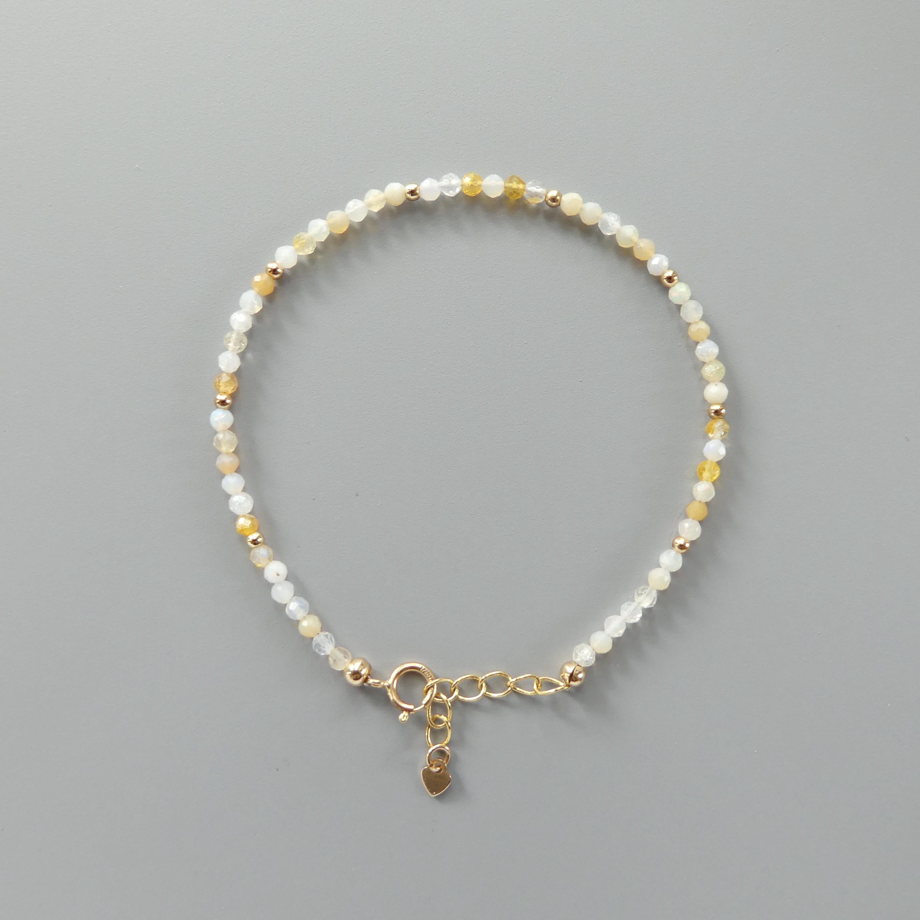 Tiny Yellow Opal Bracelet Dainty Gemstone Beaded Minimalist Opal Jewelry October Birthstone Mom Birthday Gift 14th Anniversary Wife Mom
