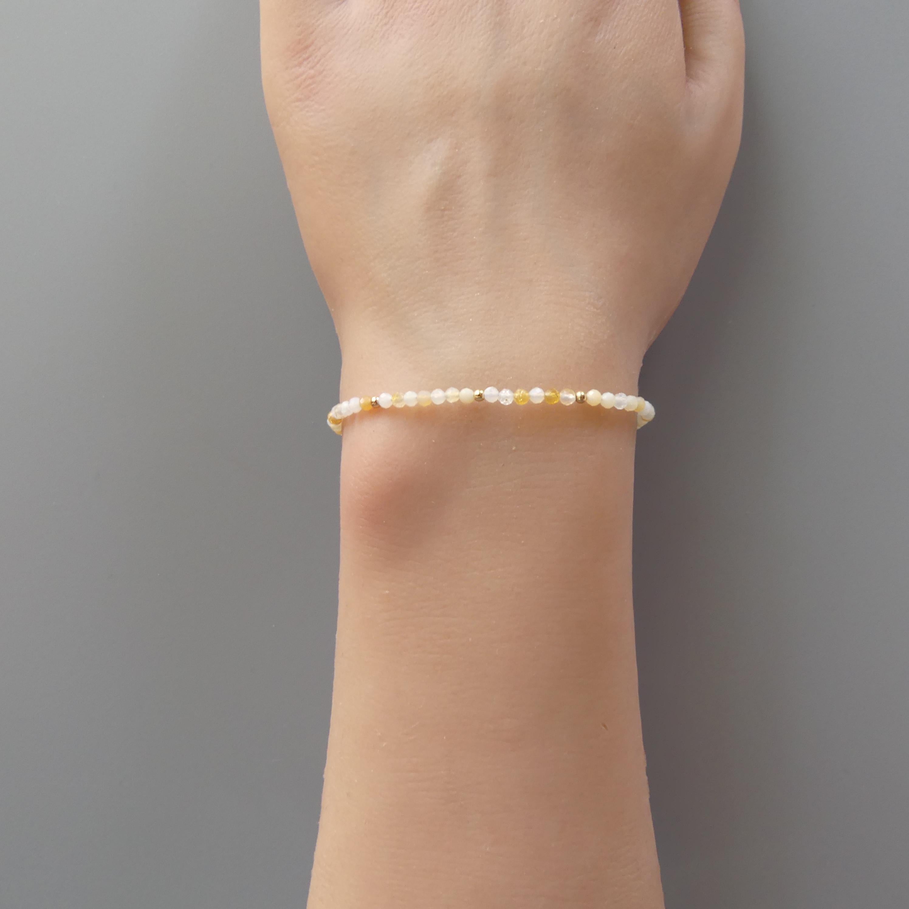 Tiny Yellow Opal Bracelet Dainty Gemstone Beaded Minimalist Opal Jewelry October Birthstone Mom Birthday Gift 14th Anniversary Wife Mom
