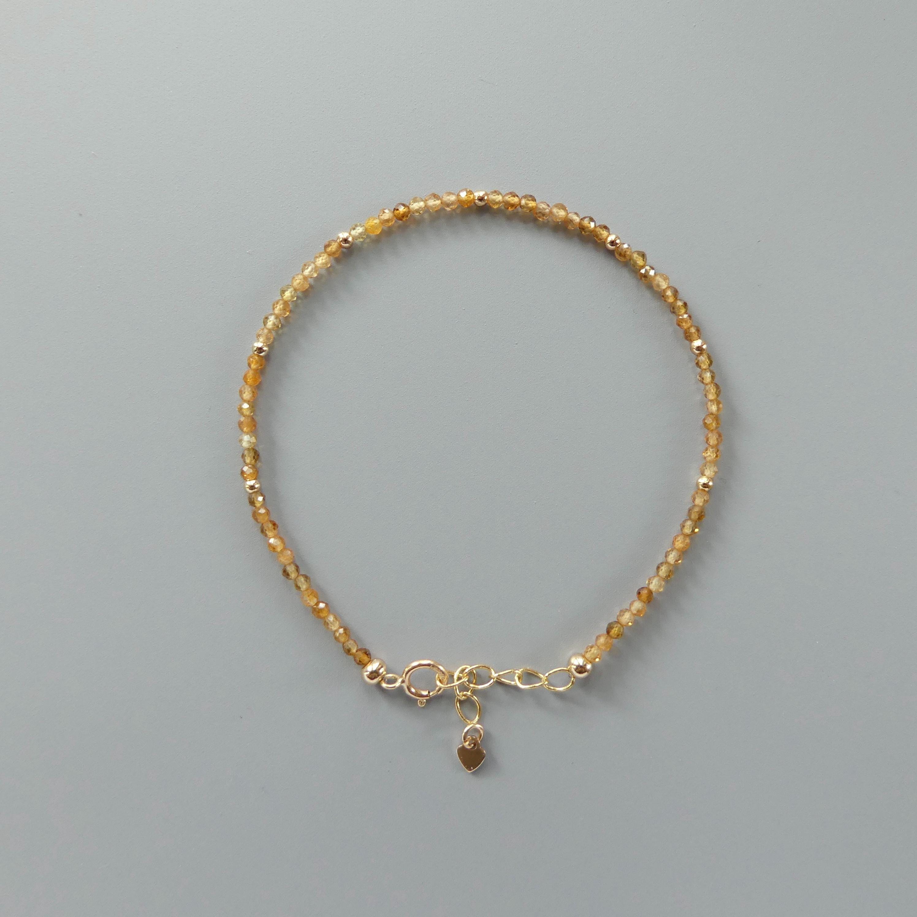 Tiny Yellow Tourmaline Bracelet Dainty Gemstone Beaded Bracelet October Birthstone Crystal Jewelry Minimalist Birthday Gift for Mom Wife