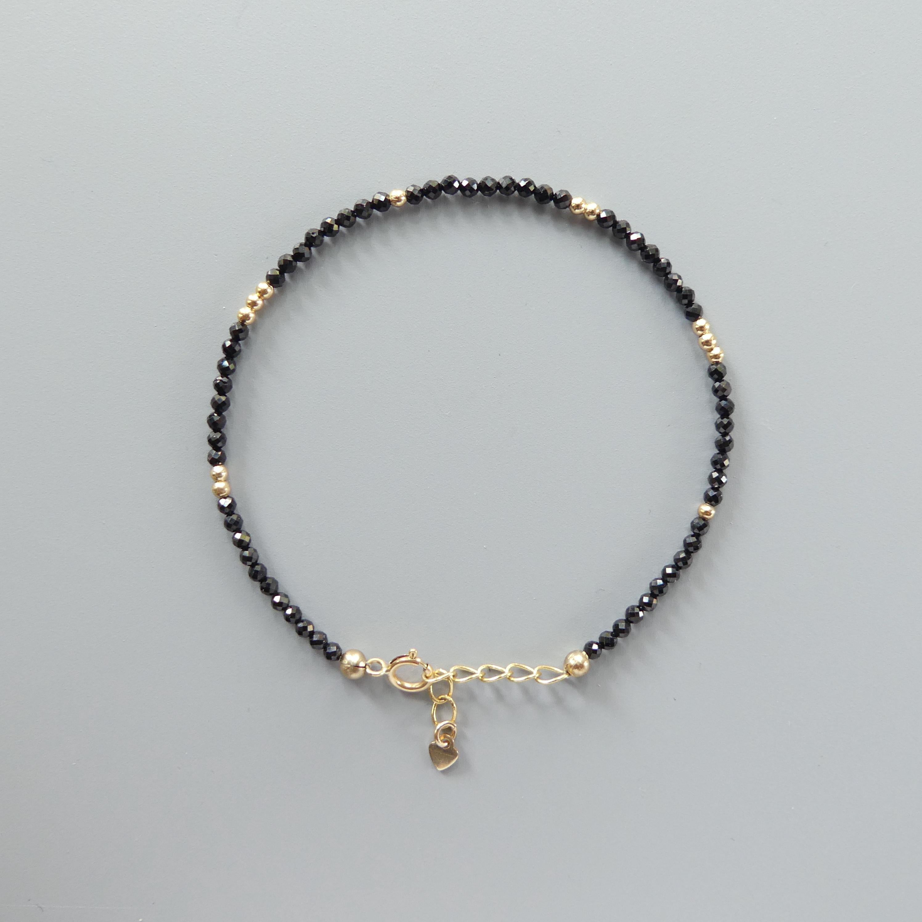 Tiny Black Spinel Bracelet -Dainty Minimalist Jewelry