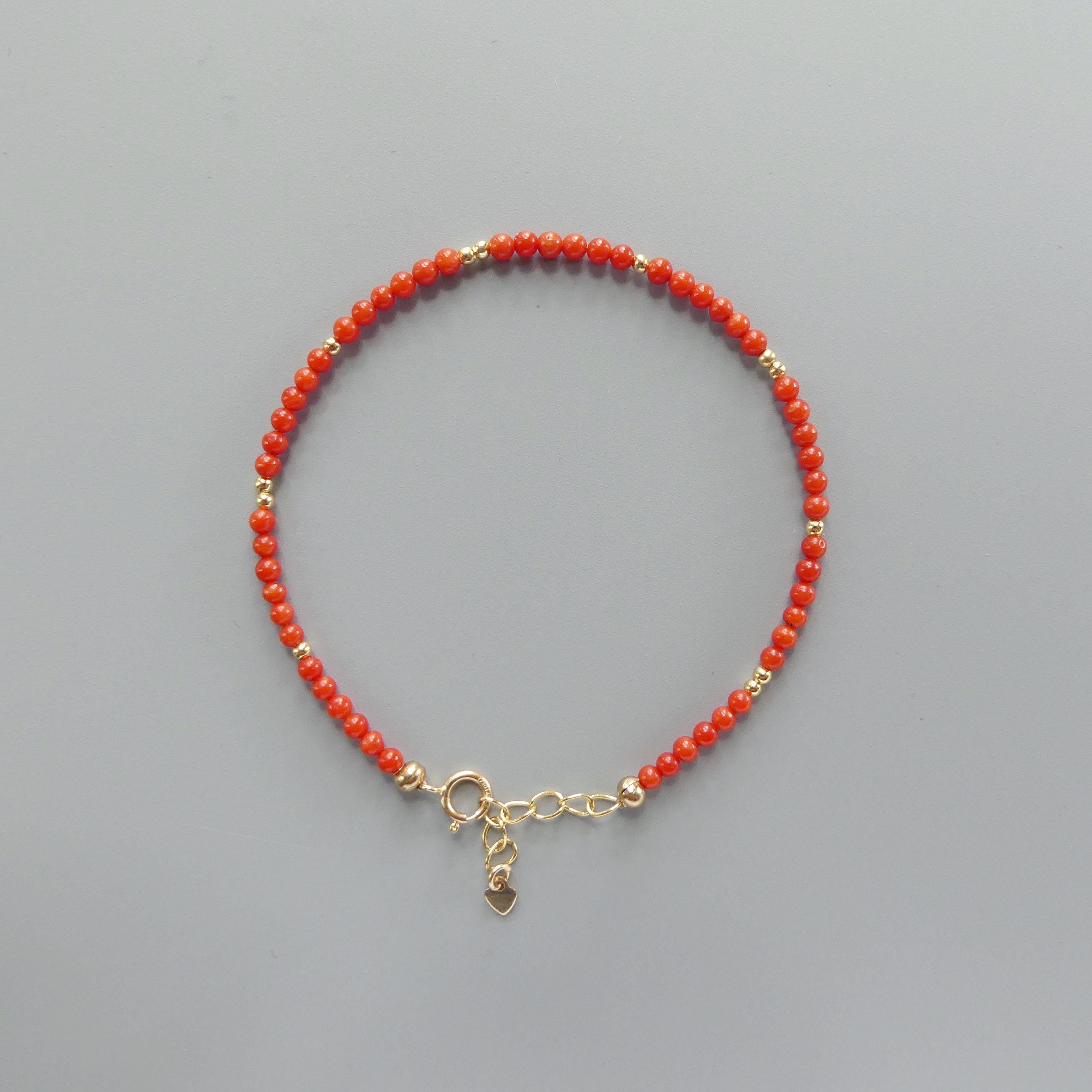 Tiny Italian Coral Bracelet - Dainty Gemstone Beaded Jewelry