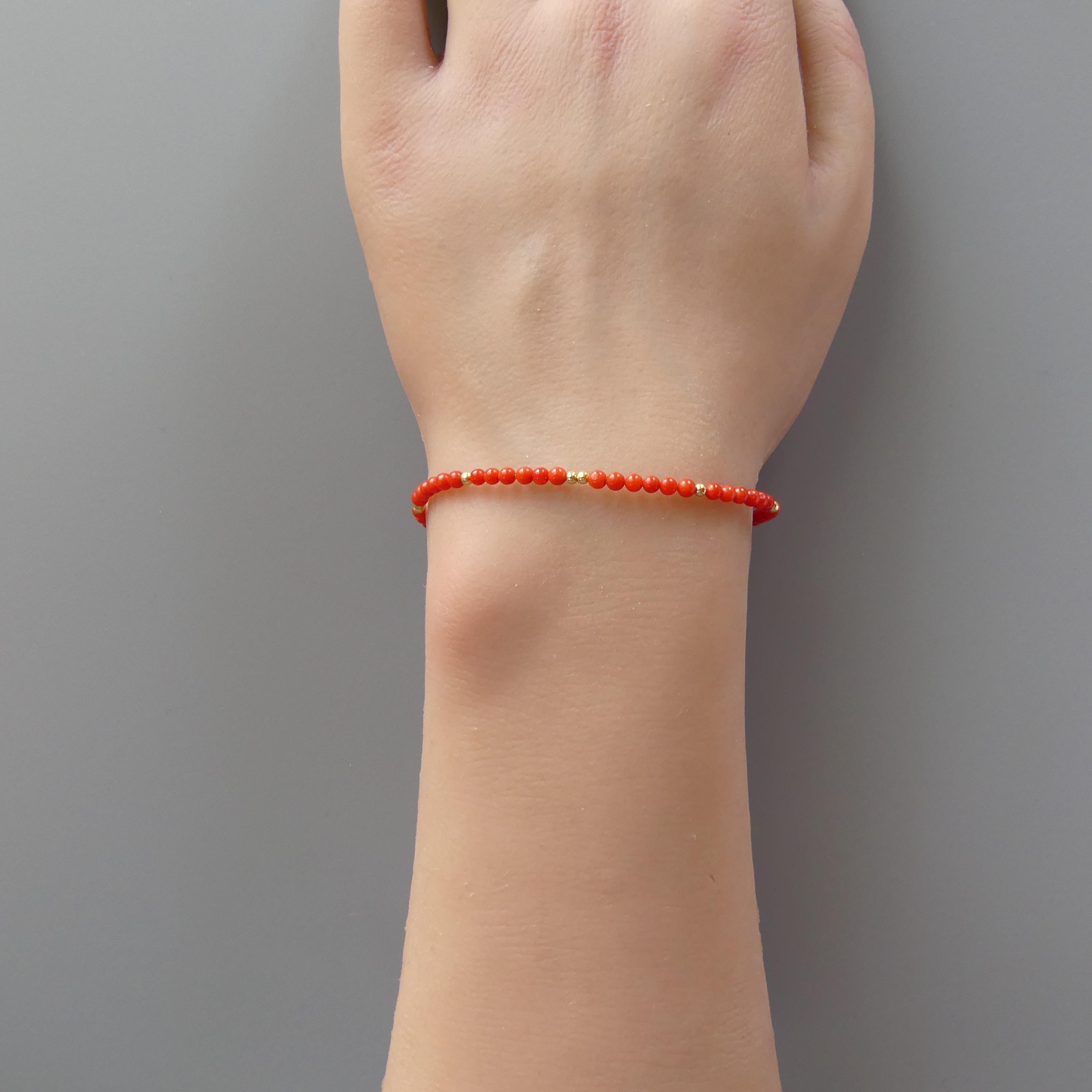 Tiny Italian Coral Bracelet - Dainty Gemstone Beaded Jewelry