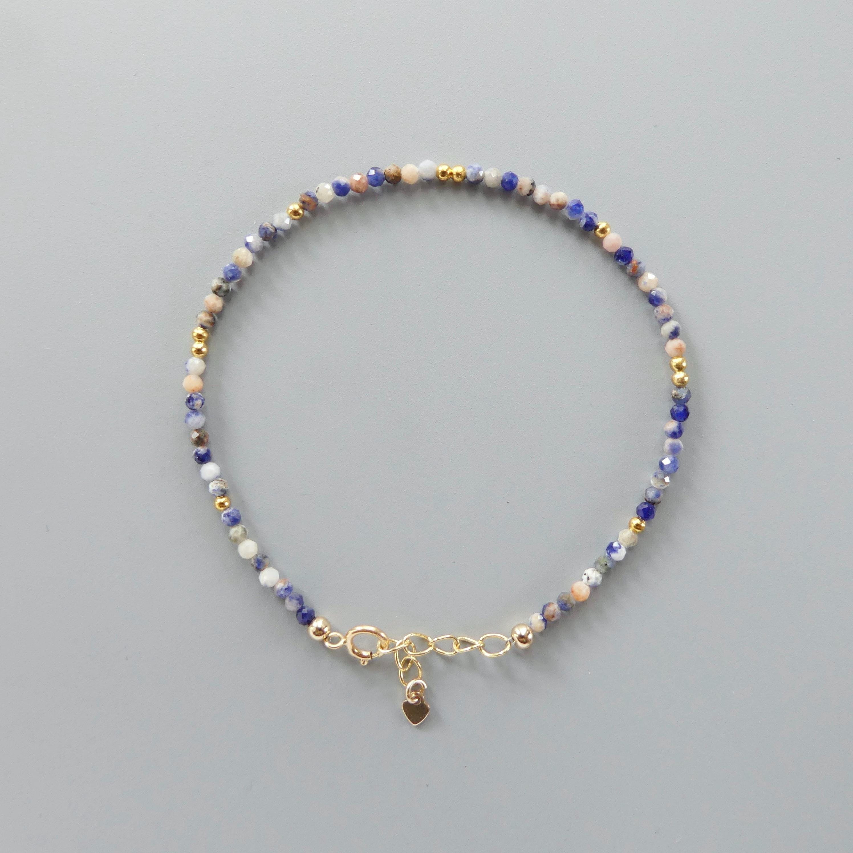 Tiny Sunset Sodalite Bracelet Dainty Gemstone Beaded Bracelet Stacking Minimalist Crystal Bracelet Healing Jewelry Birthday Gift Wife Host
