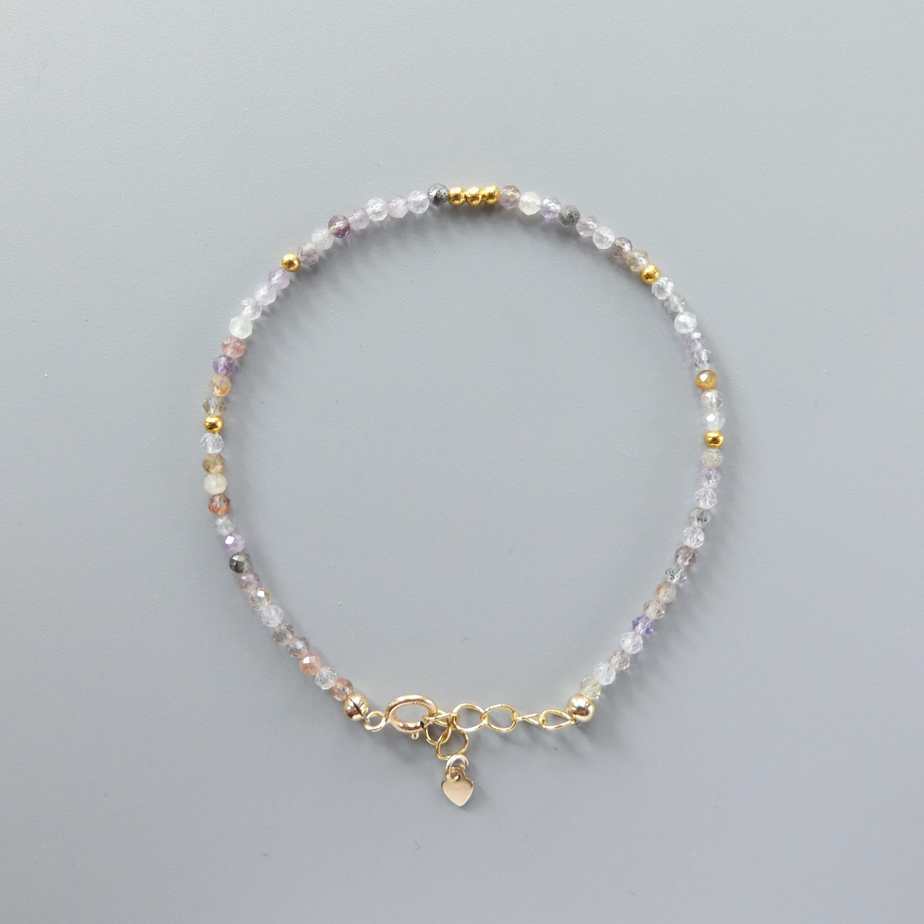 Tiny Cacoxenite Bracelet Dainty Auralite Gemstone Beaded Bracelet Purple Crystal Jewelry Boho Chic Trendy Skinny Birthday Gift Host Mom Wife