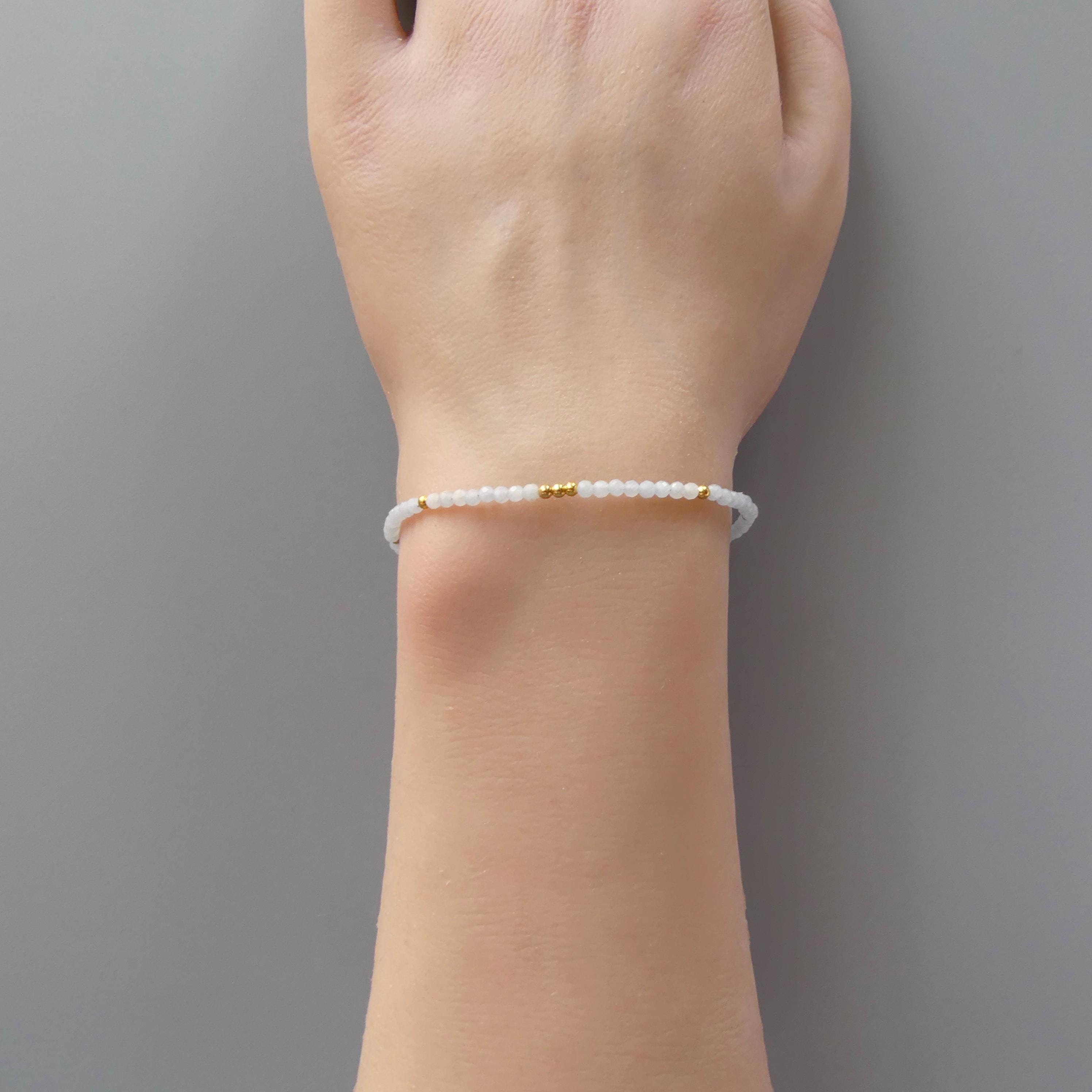 Tiny Angelite Bracelet Dainty Pale Blue Gemstone Beaded Bracelet Everyday Stacking Jewelry Minimalist Crystal Birthday Gift Wife Daughter