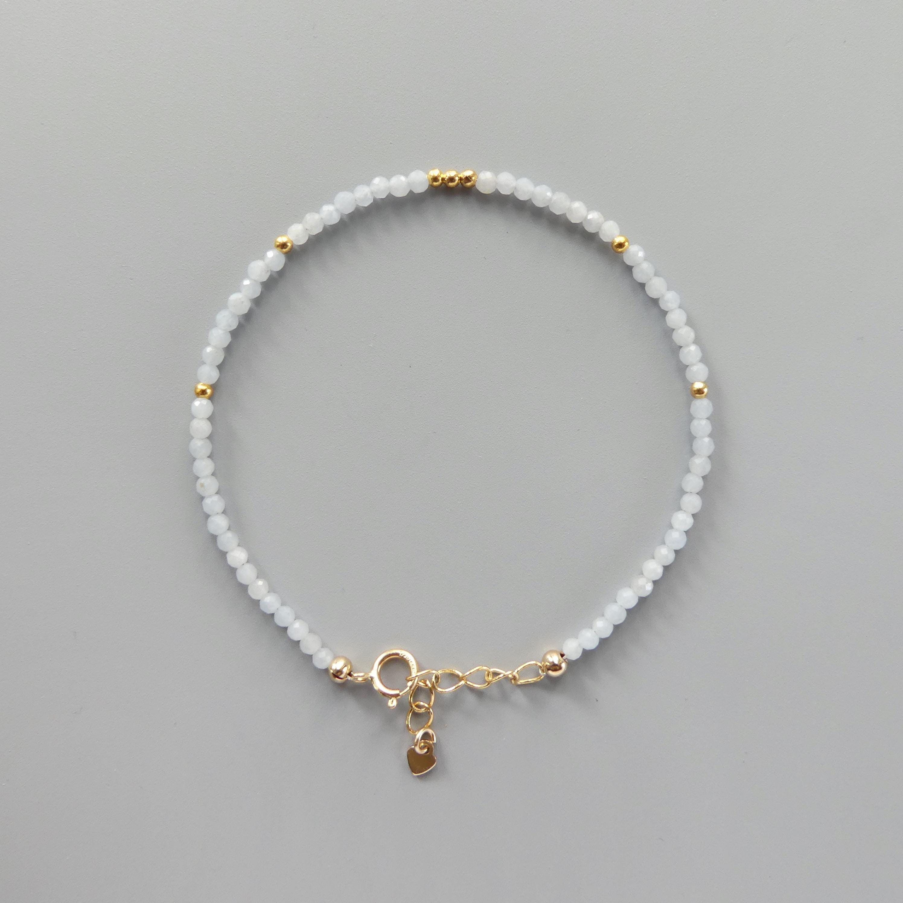 Tiny Angelite Bracelet Dainty Pale Blue Gemstone Beaded Bracelet Everyday Stacking Jewelry Minimalist Crystal Birthday Gift Wife Daughter