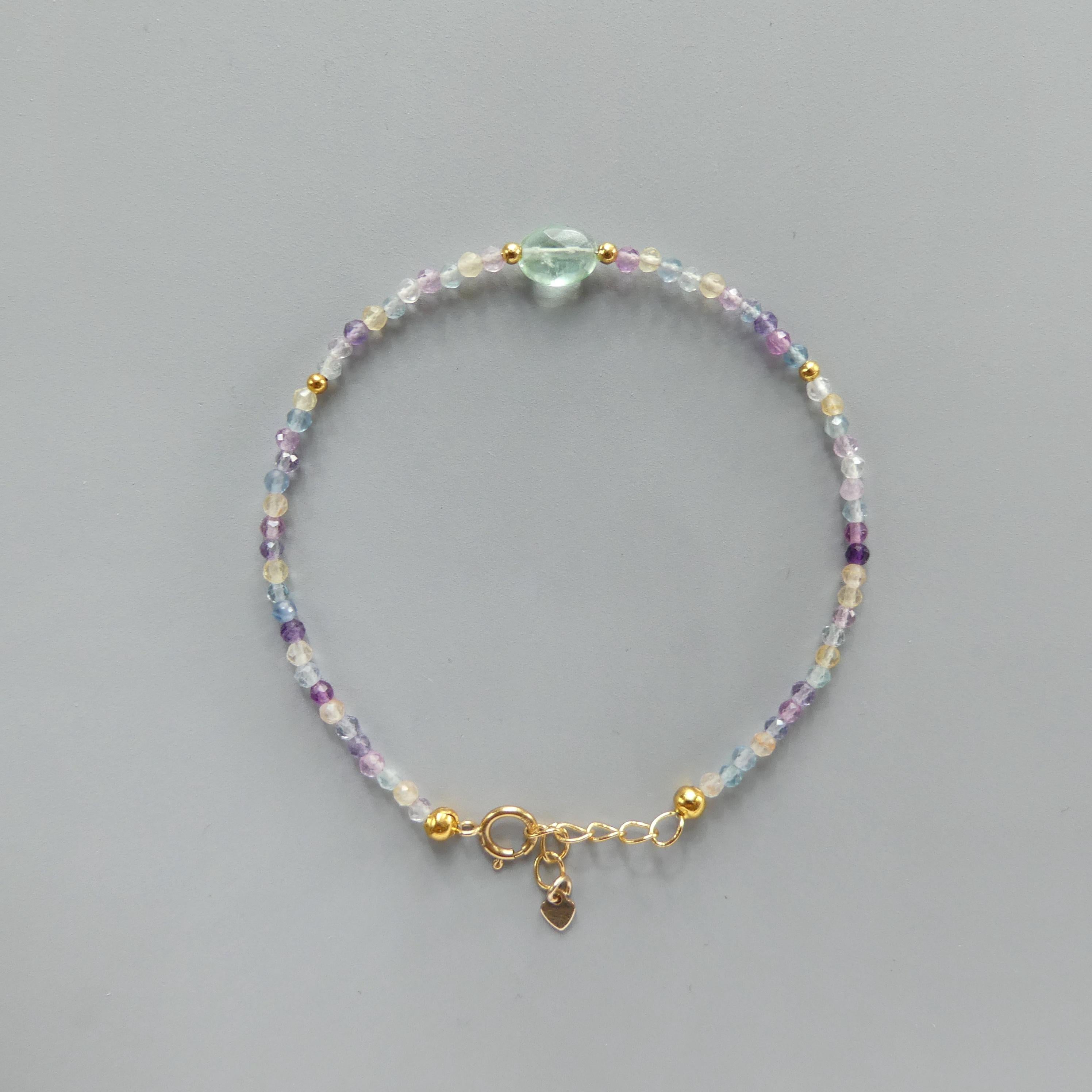 Tiny Fluorite Bracelet Dainty Gemstone Beaded Bracelet Colorful Jewelry Boho Chic Rainbow Jewelry Stacking Birthday Gift Wife Mom Sister
