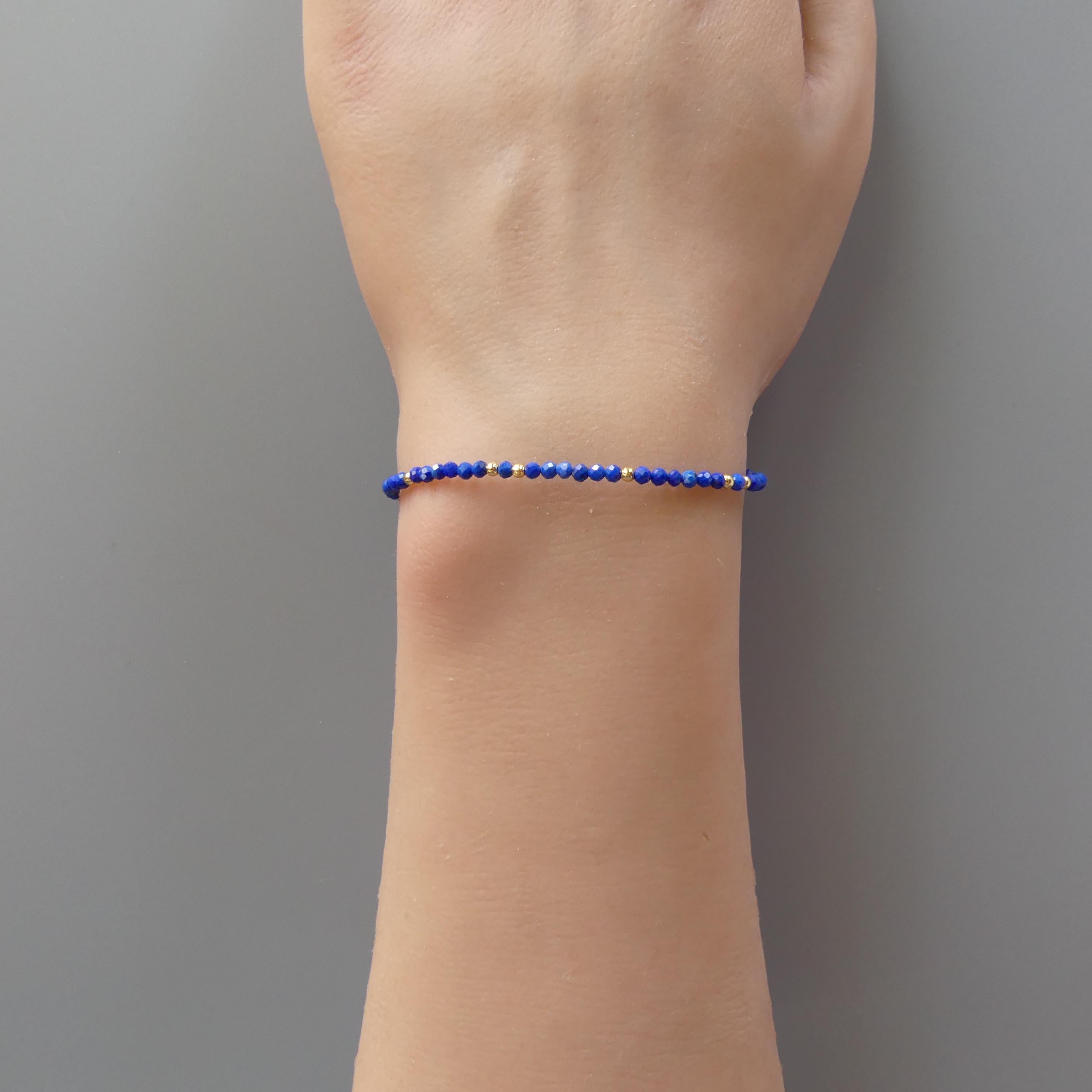 Tiny Lapis Lazuli Bracelet - Dainty Gemstone Beaded Jewelry