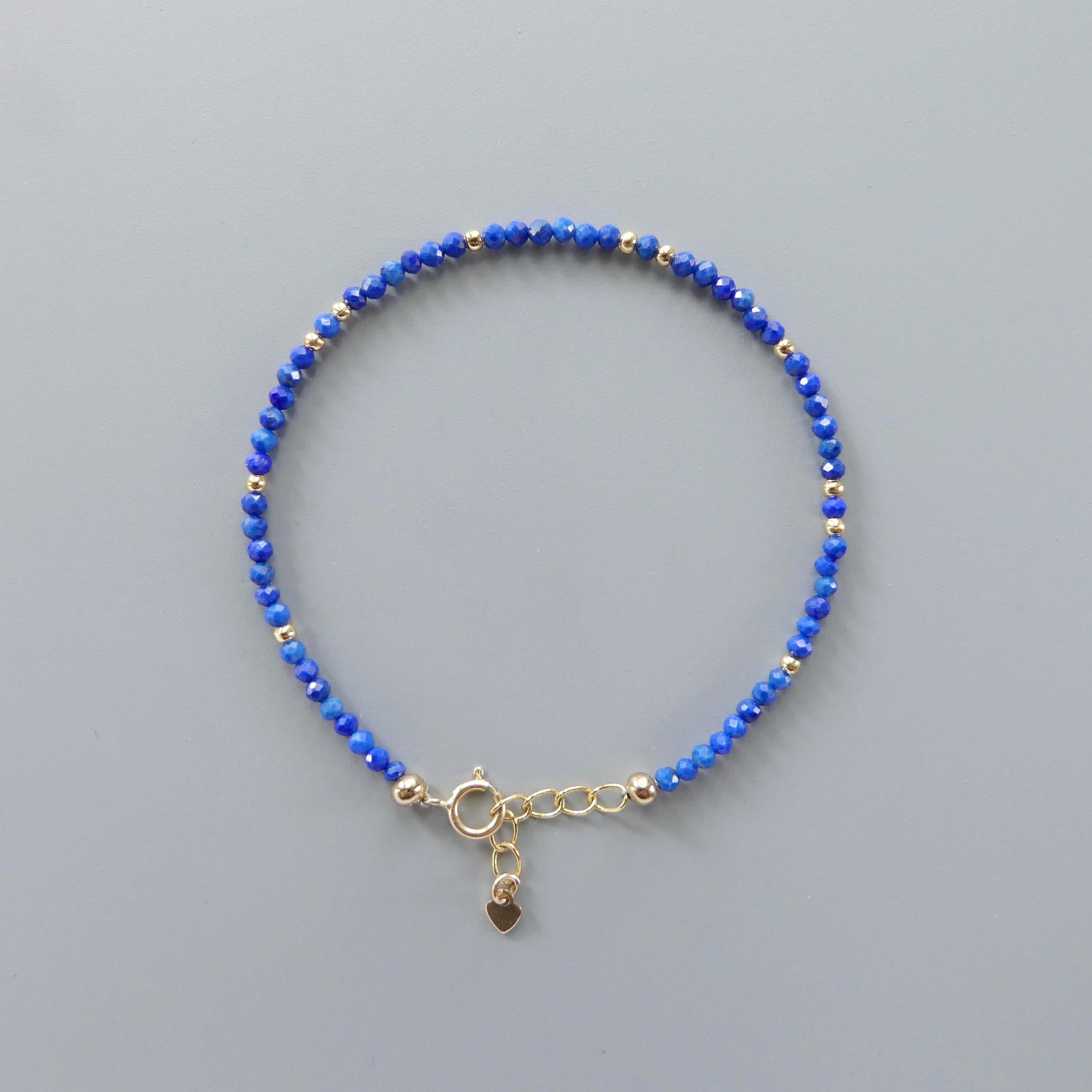 Tiny Lapis Lazuli Bracelet - Dainty Gemstone Beaded Jewelry