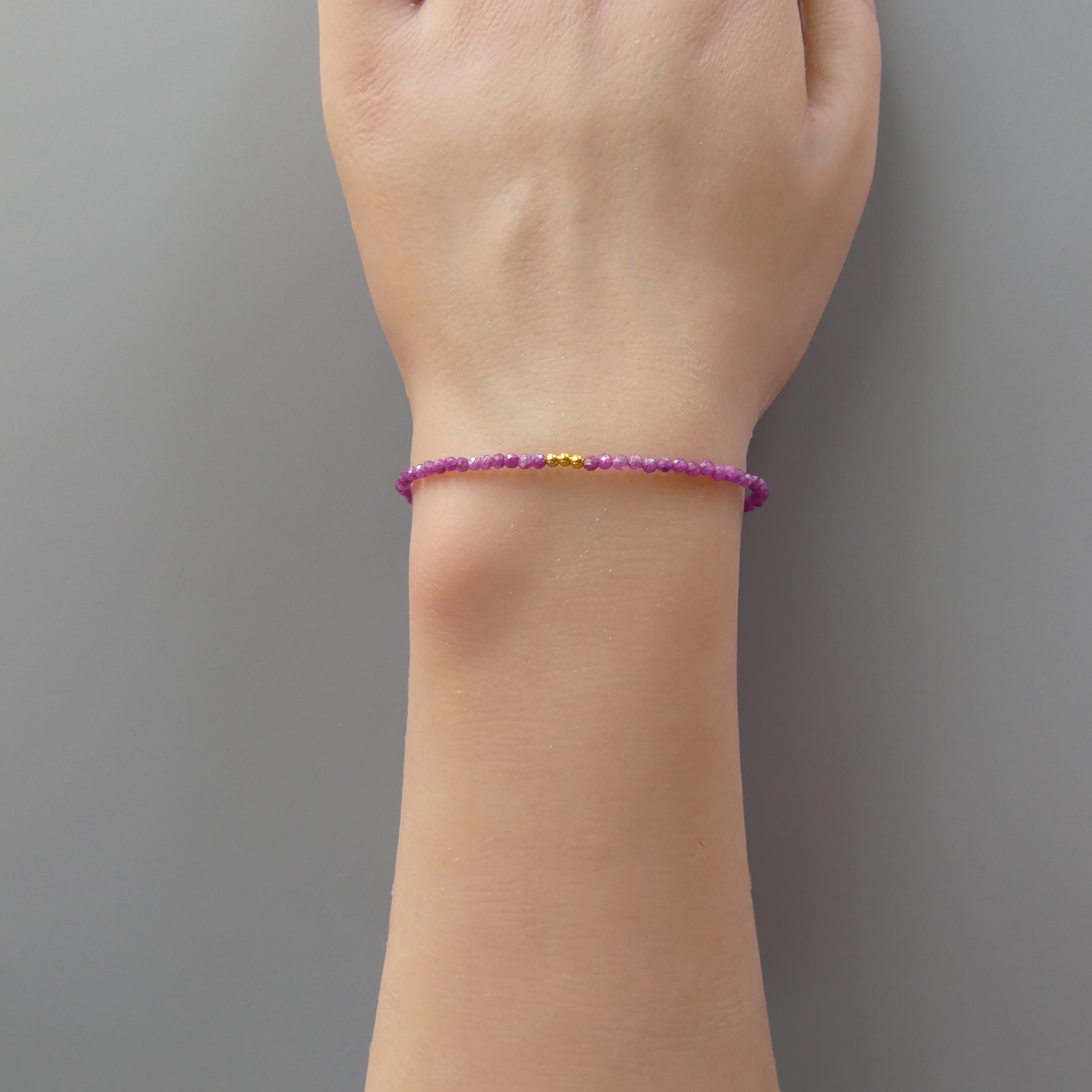 Tiny Ruby Bracelet Dainty Beaded Pink Gemstone Bracelet Minimalist July Birthstone Jewelry Crystal Birthday Gift 40th Anniversary Mom Wife