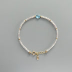 Tiny Pink Morganite Bracelet with Swiss Blue Topaz -Dainty Jewelry
