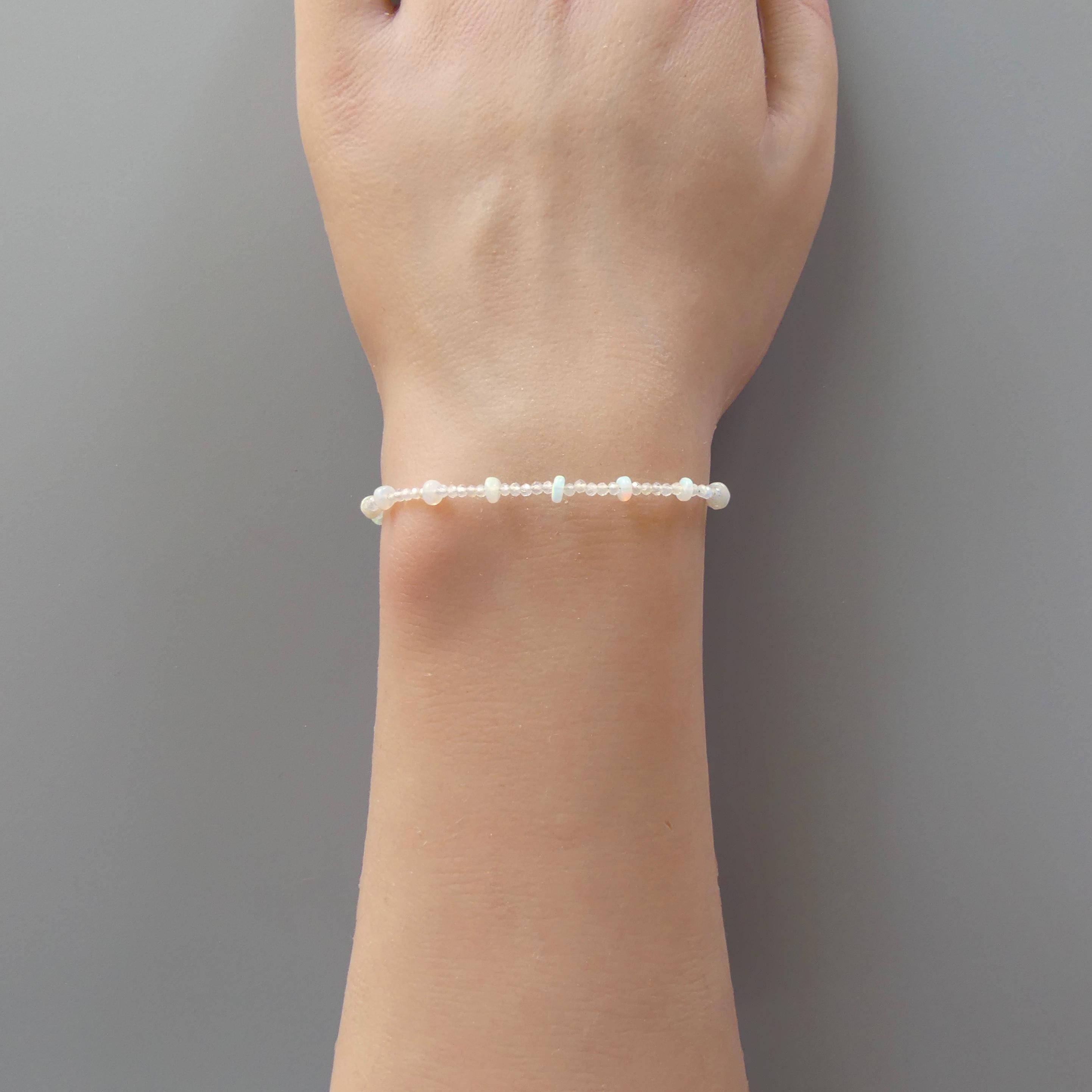 Tiny Ethiopian Opal Bracelet -Dainty October Birthstone