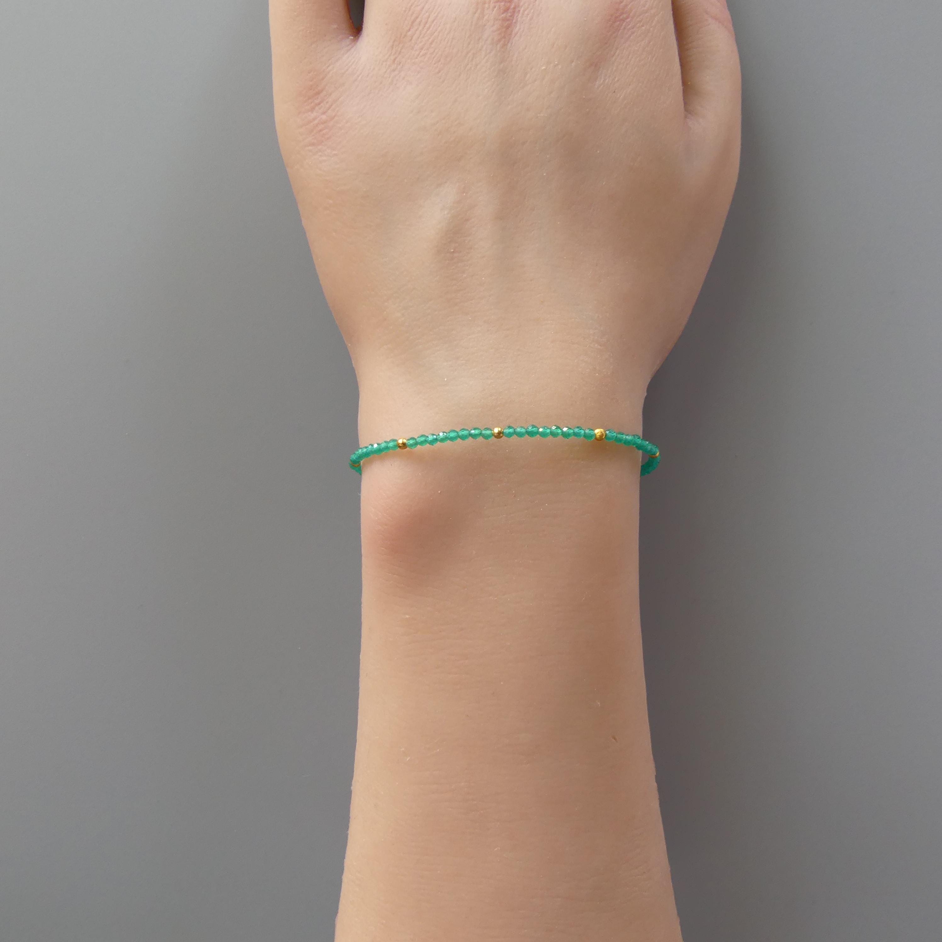 Tiny Green Agate Bracelet Dainty Green Onyx Minimalist Jewelry Crystal Energy Protection bracelet Healing Gemstone Birthday Gift for