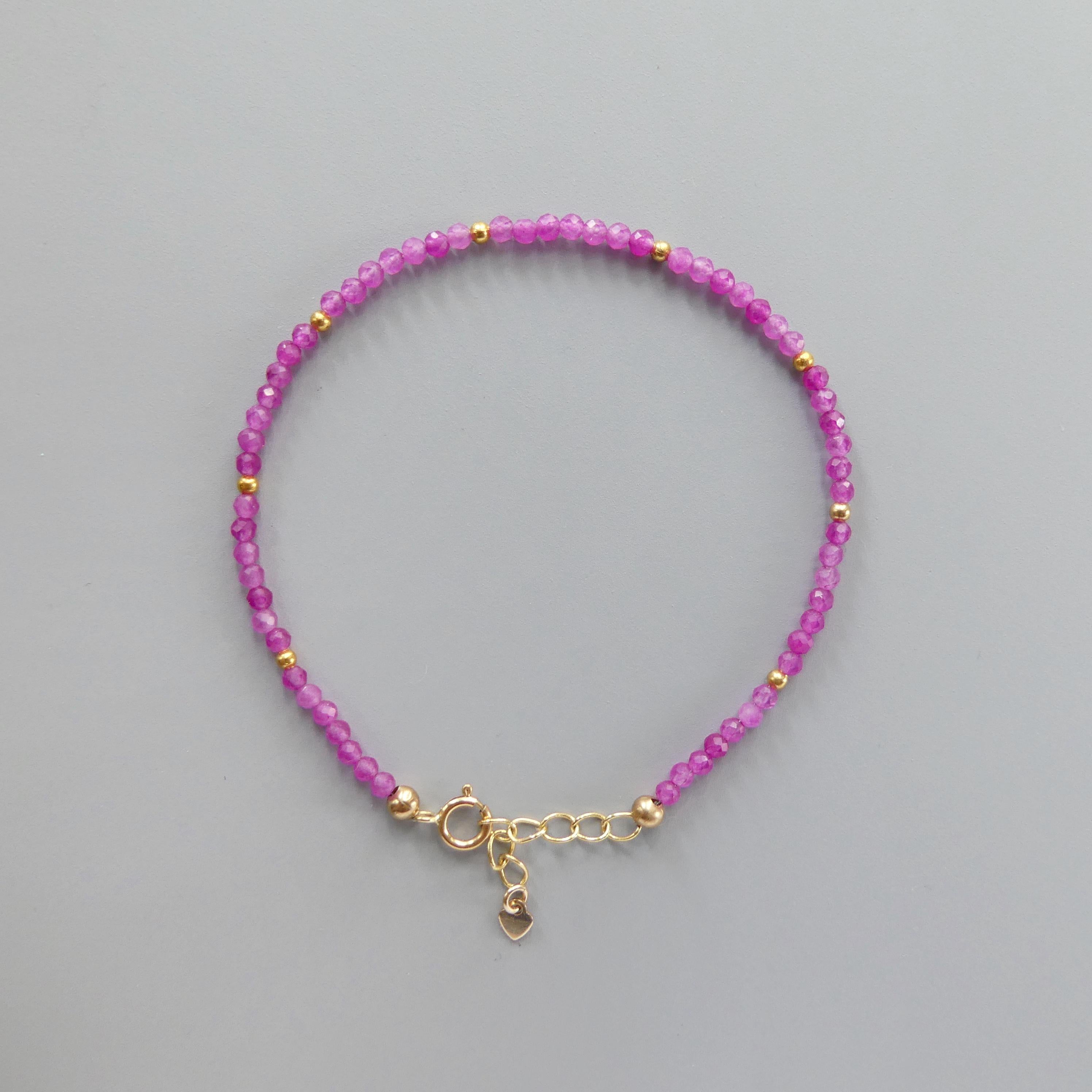 Tiny Hot Pink Quartz Bracelet Dainty Magenta Gemstone Beaded Bracelet Minimalist Jewelry Gift Self Care Birthday Gift Bridesmaid Mom Wife