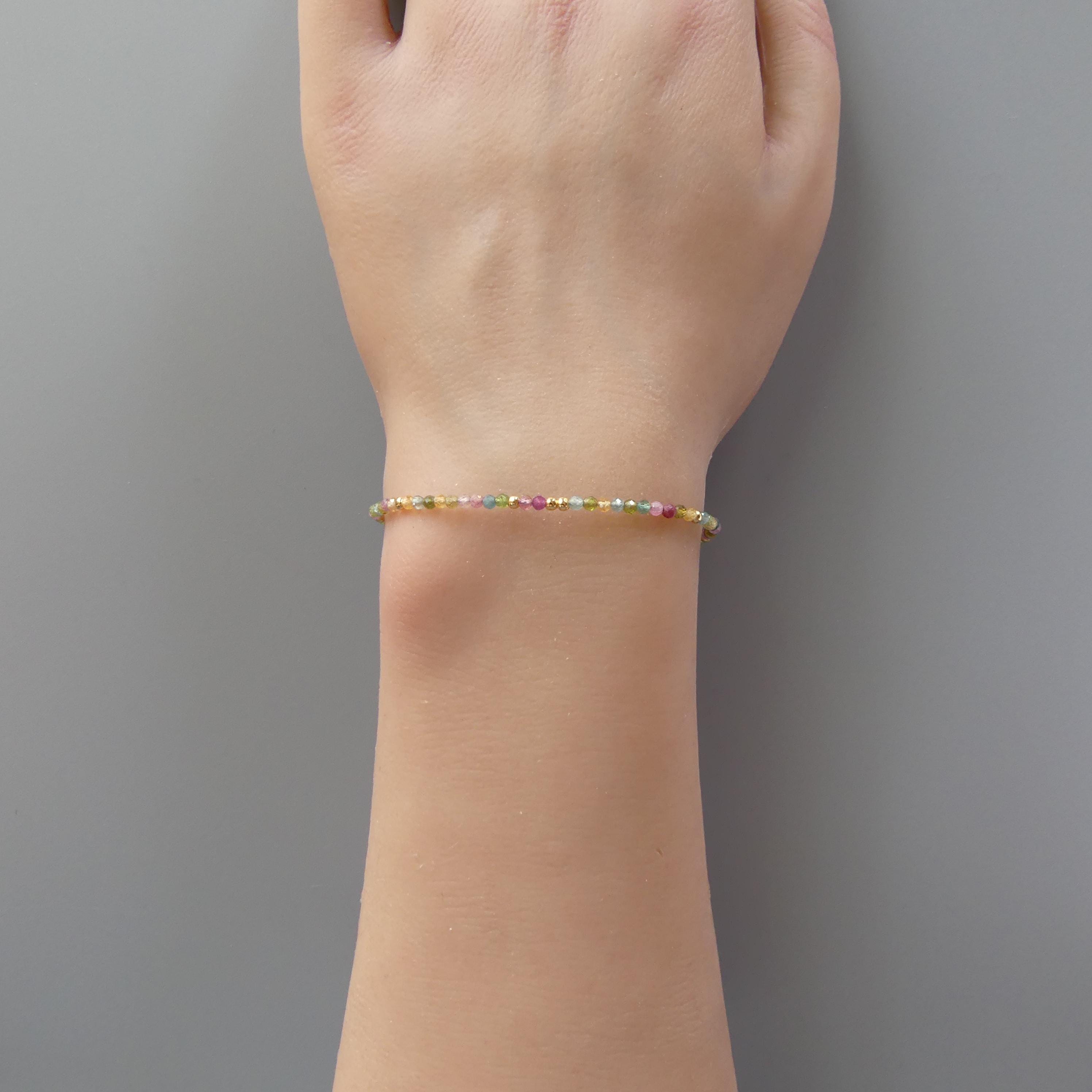 Tiny Watermelon Tourmaline Bracelet -Dainty Colorful Beaded Jewelry