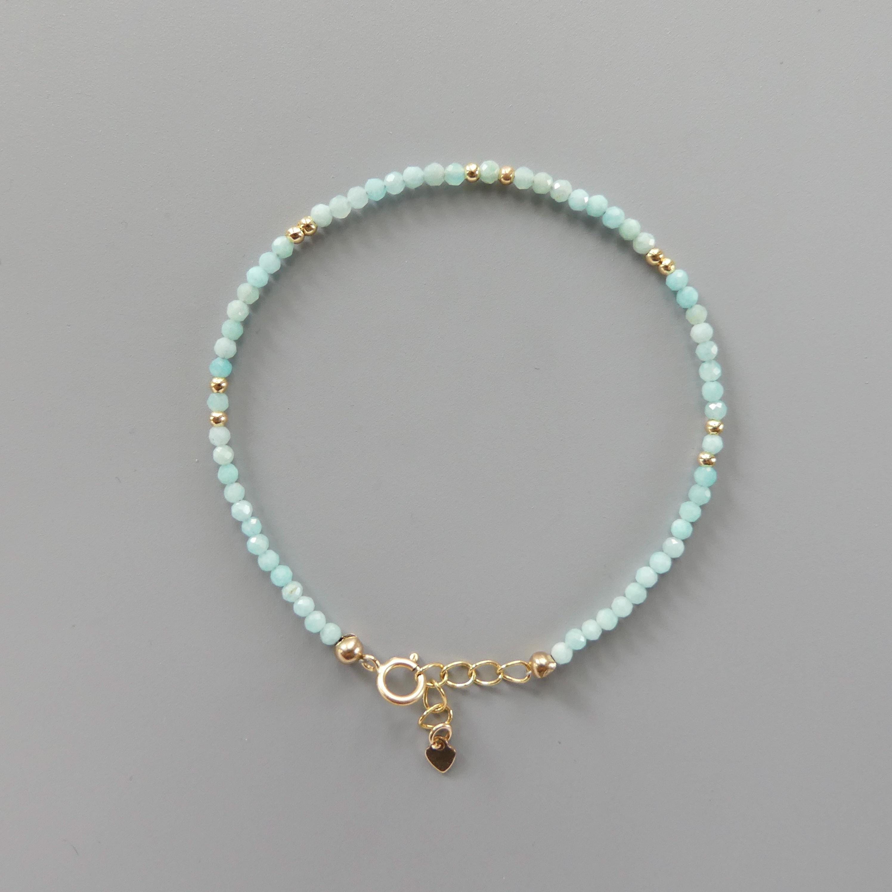 Tiny Peruvian Amazonite Bracelet - Dainty Minimalist Beaded Jewelry
