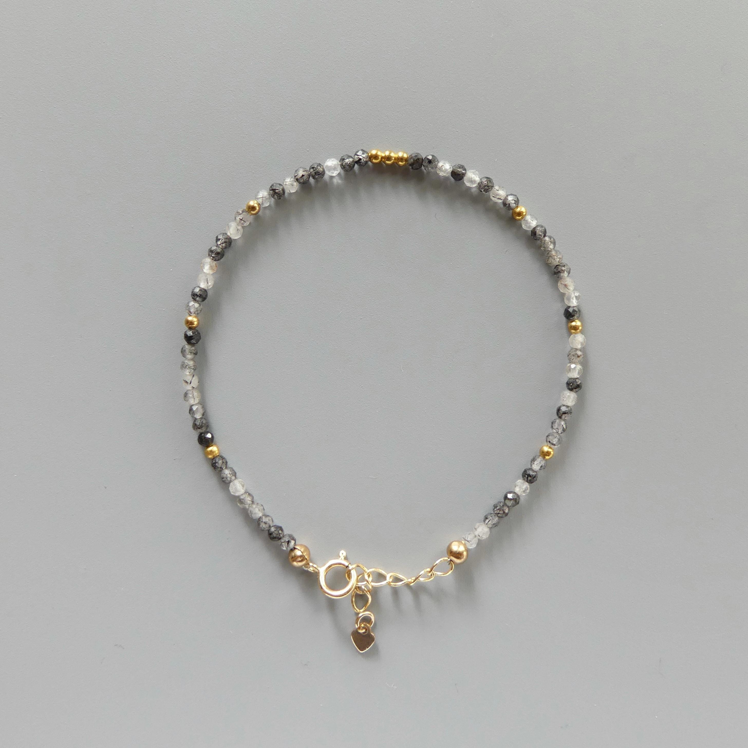 Tiny Rutilated Quartz Bracelet Dainty Turmalinated Gemstone Beaded Crystal Jewelry Minimalist Stacking Bracelet Birthday Gift Daughter Wife