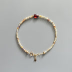 Tiny Zircon and Garnet Bracelet -Dainty Gemstone Beaded Jewelry