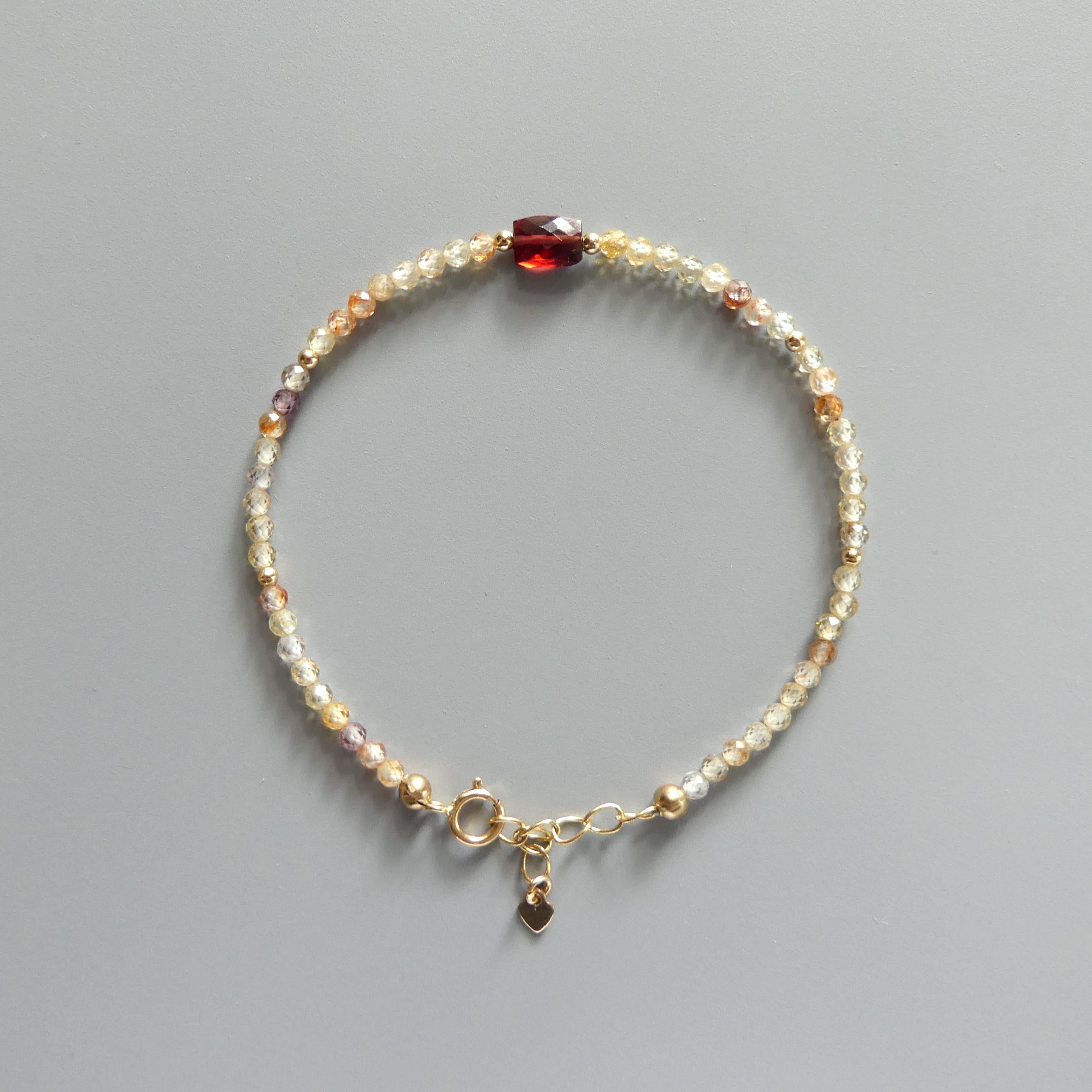 Tiny Zircon and Garnet Bracelet -Dainty Gemstone Beaded Jewelry