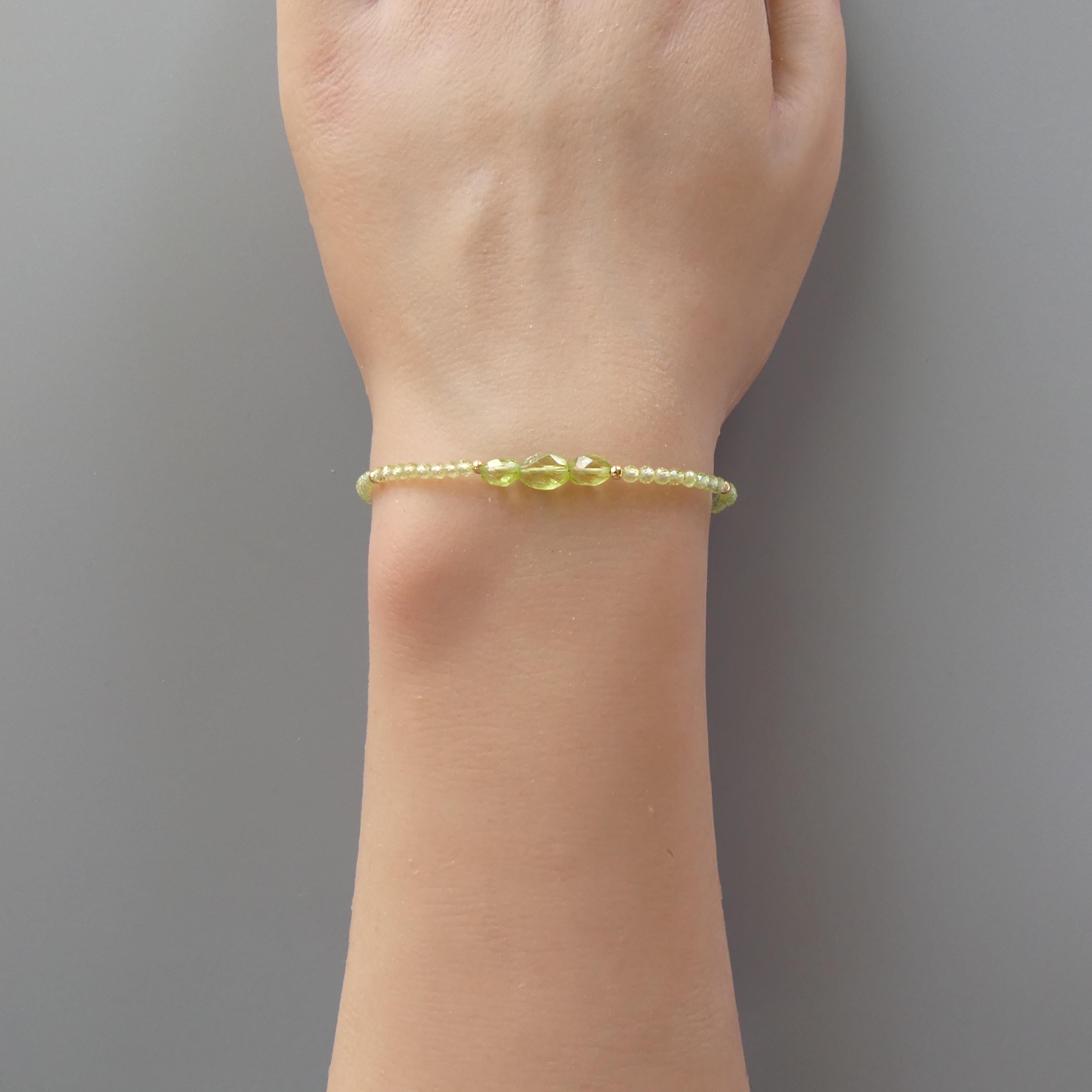 Tiny Peridot Bracelet - Dainty Gemstone Beaded Bracelet