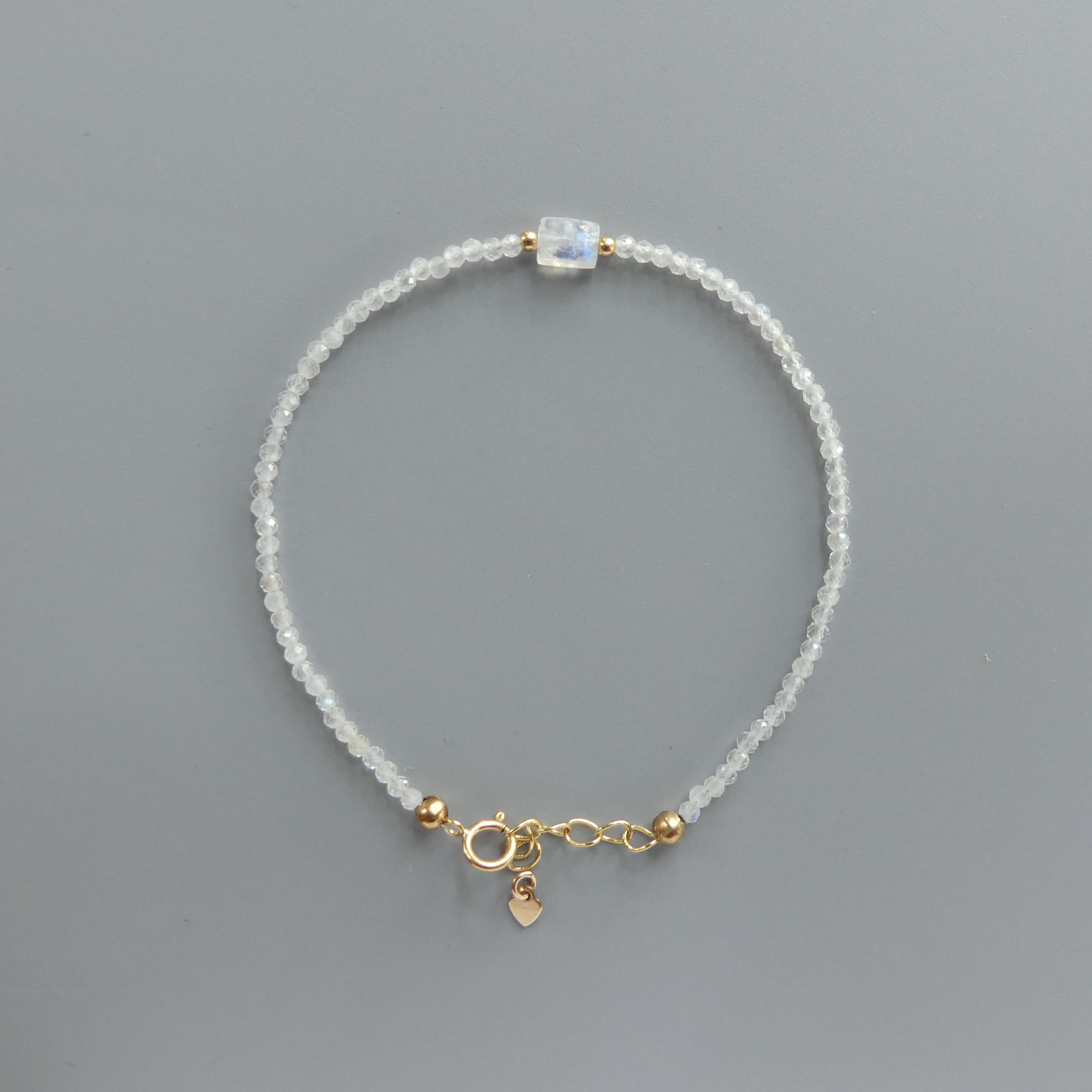 Tiny Moonstone Bracelet Dainty Gemstone Beaded Jewelry Trendy Stacking Bracelet Minimalist June Birthstone Gift Birthday Mom Wife Sister