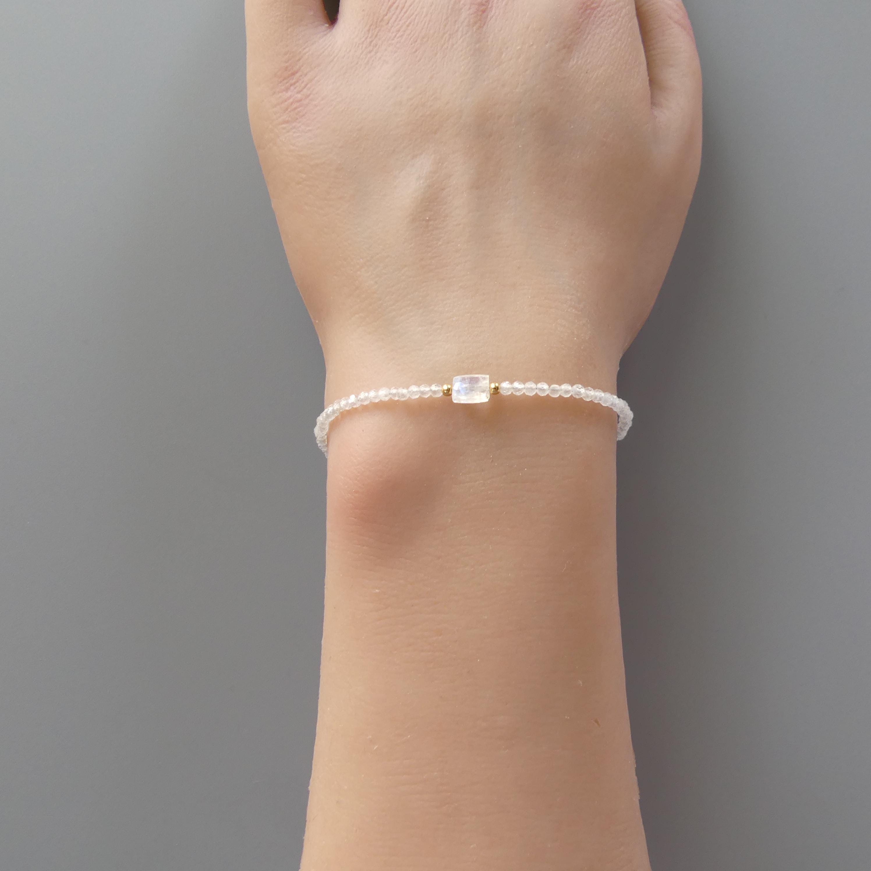 Tiny Moonstone Bracelet Dainty Gemstone Beaded Jewelry Trendy Stacking Bracelet Minimalist June Birthstone Gift Birthday Mom Wife Sister