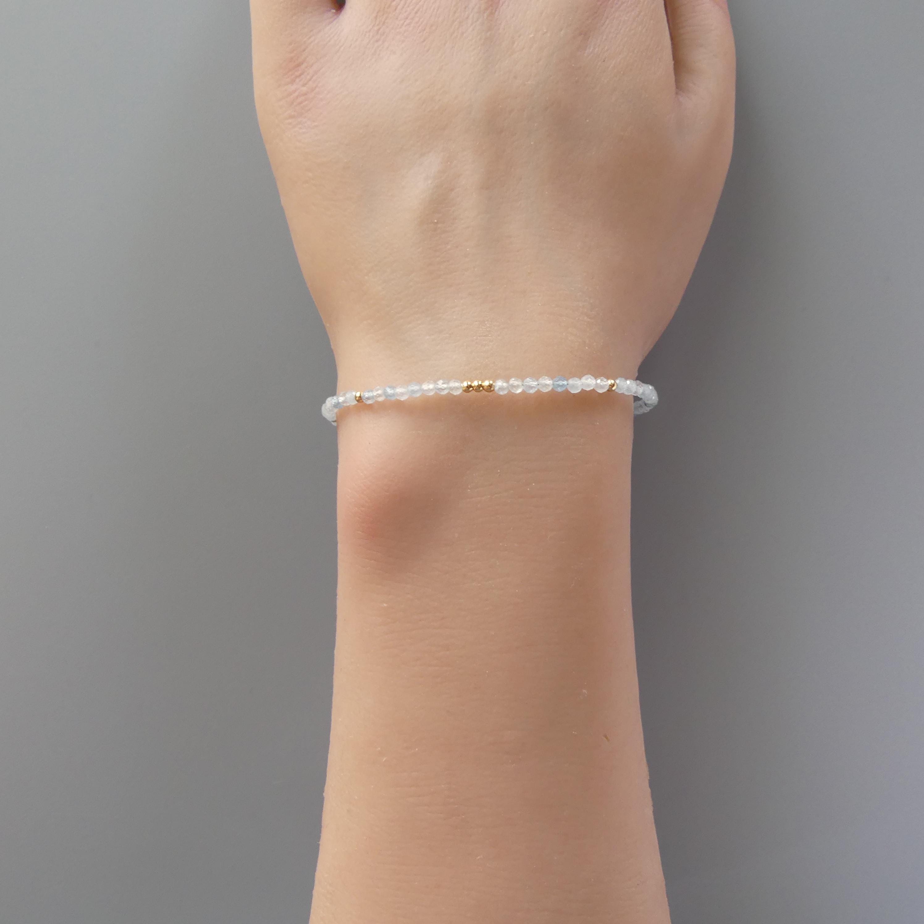 Tiny Aquamarine Bracelet - Dainty March Birthstone Jewelry