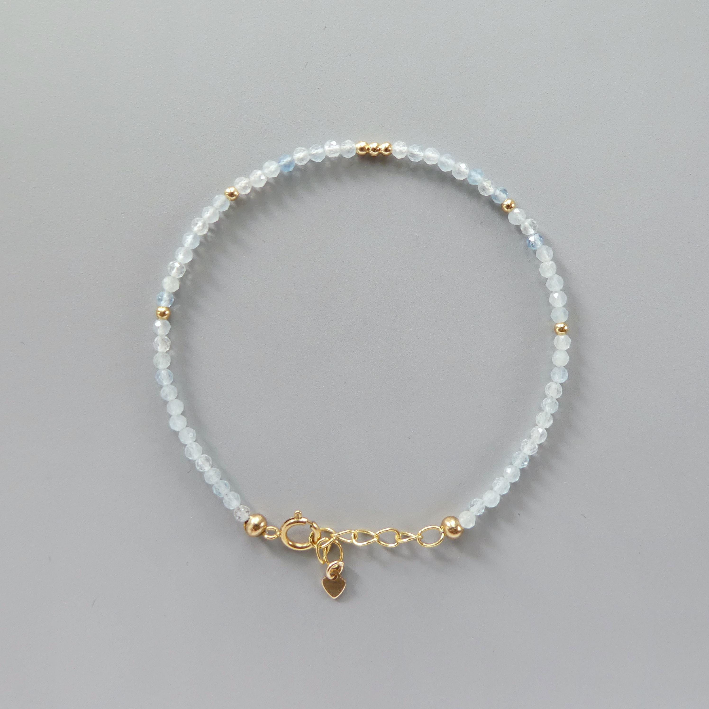 Tiny Aquamarine Bracelet - Dainty March Birthstone Jewelry
