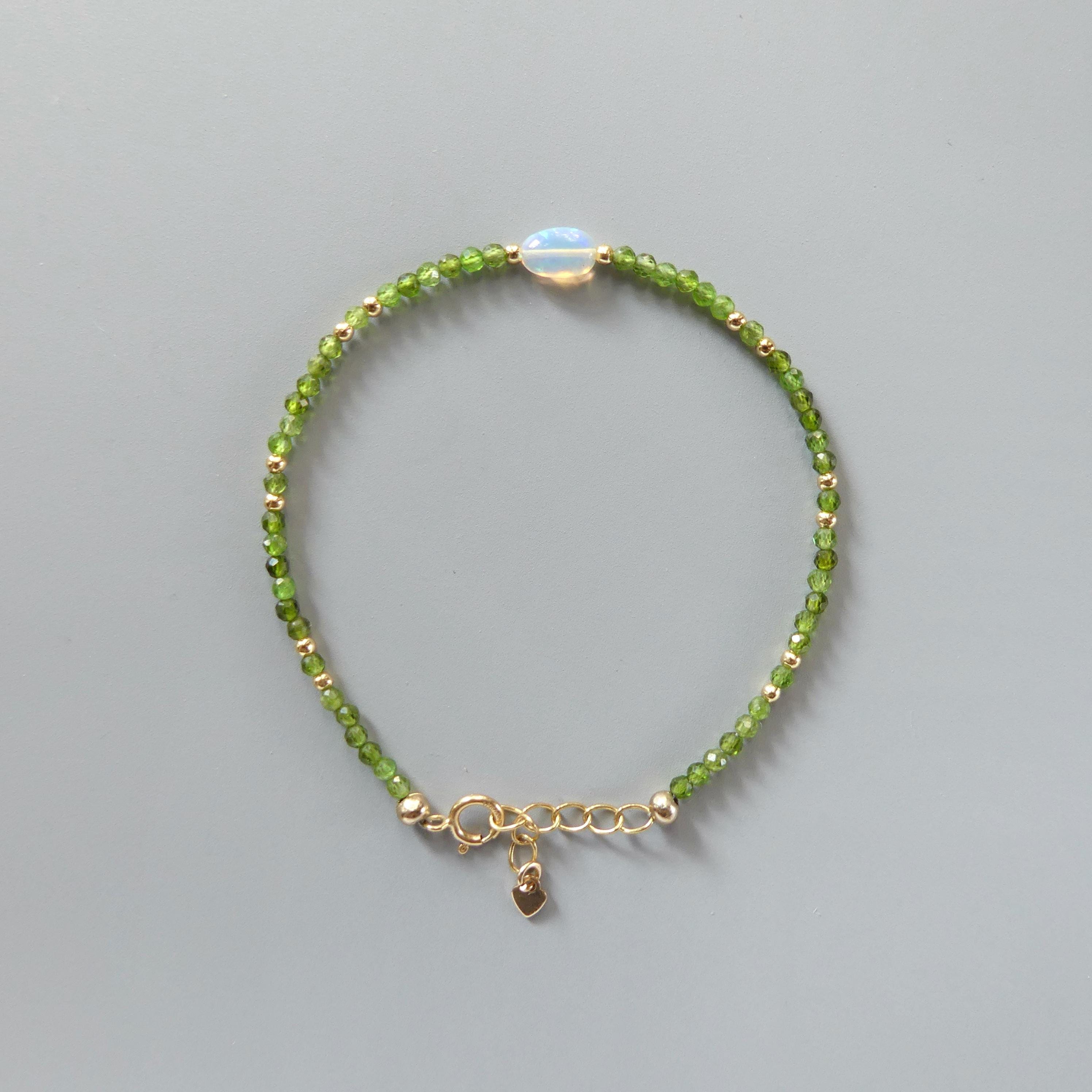 Tiny Chrome Diopside and Ethiopian Opal Bracelet -Dainty Beaded Jewelry