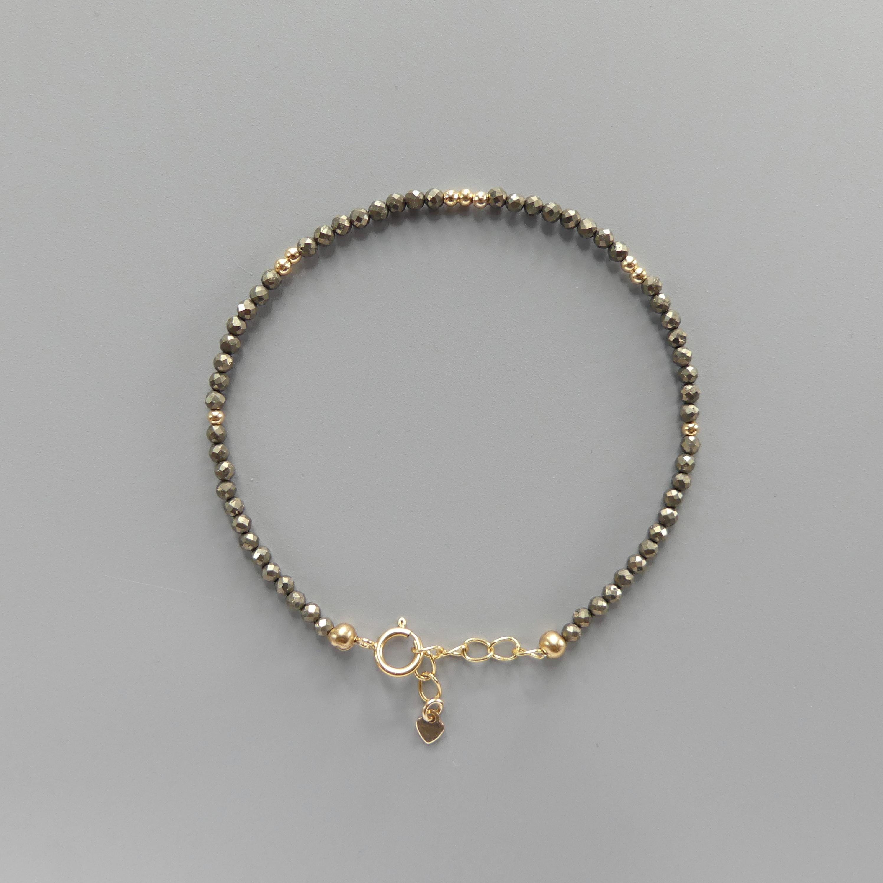 Tiny Pyrite Bracelet - Dainty Gemstone Beaded Jewelry