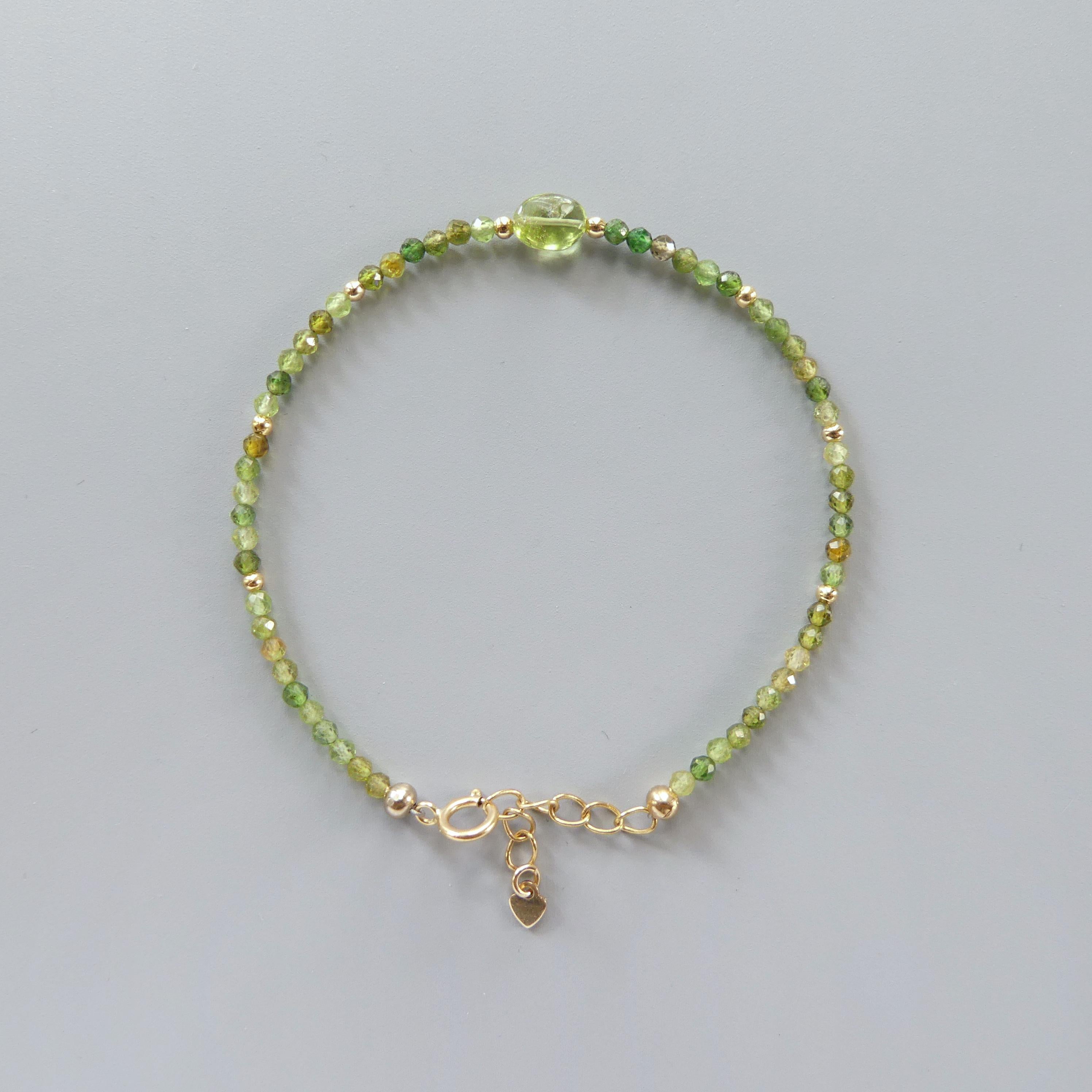 Tiny Green Tourmaline Bracelet - Dainty Colorful Beaded Jewelry