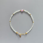Tiny Prehnite Bracelet Dainty Pink Tourmaline Gemstone Beaded Bracelet Crystal Jewelry Minimalist October Birthstone Birthday Gift for Women