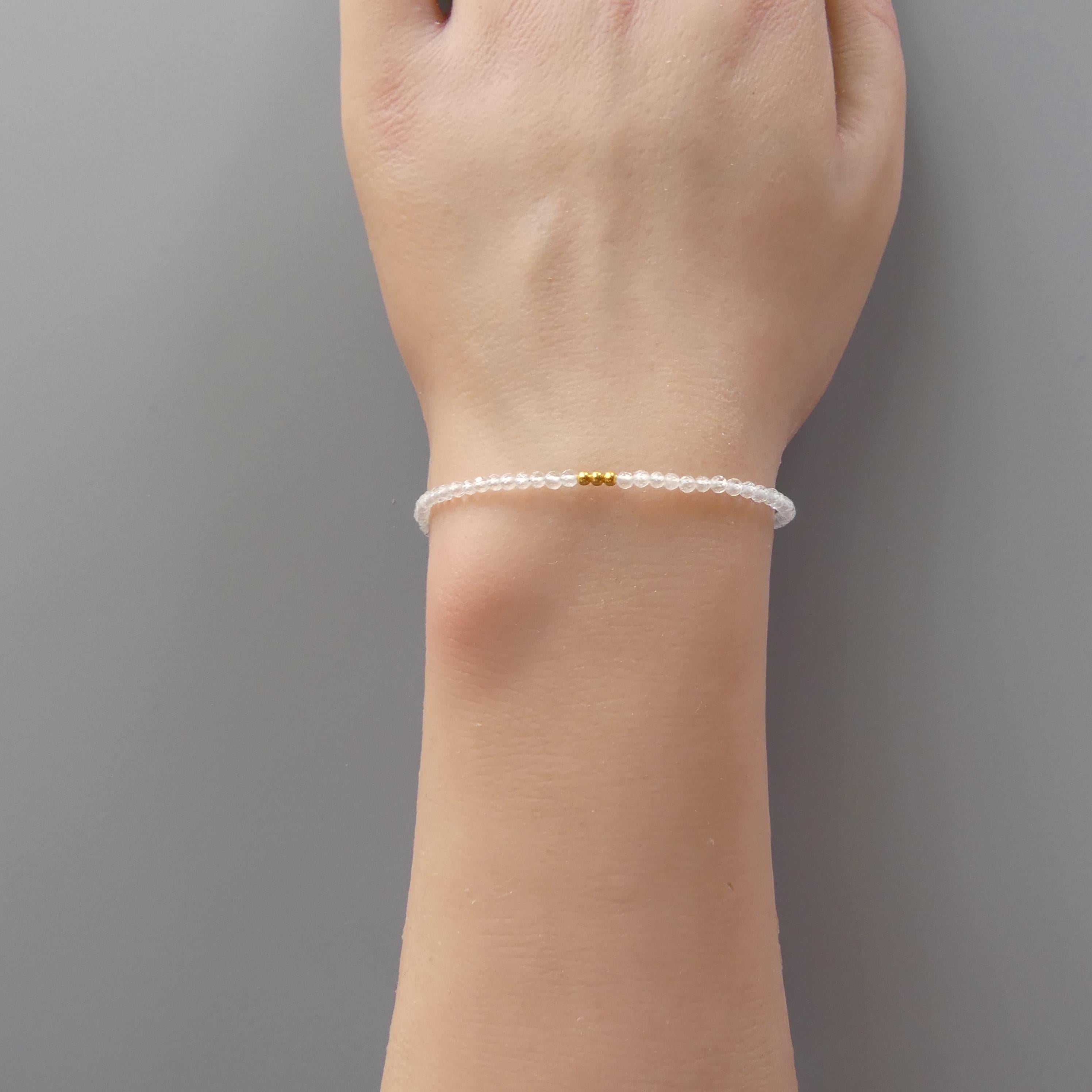 Tiny Rock Quartz Bracelet Dainty Clear Quartz Gemstone Beaded Bracelet Sparkly Crystal Jewelry Minimalist April Birthstone Birthday Gift