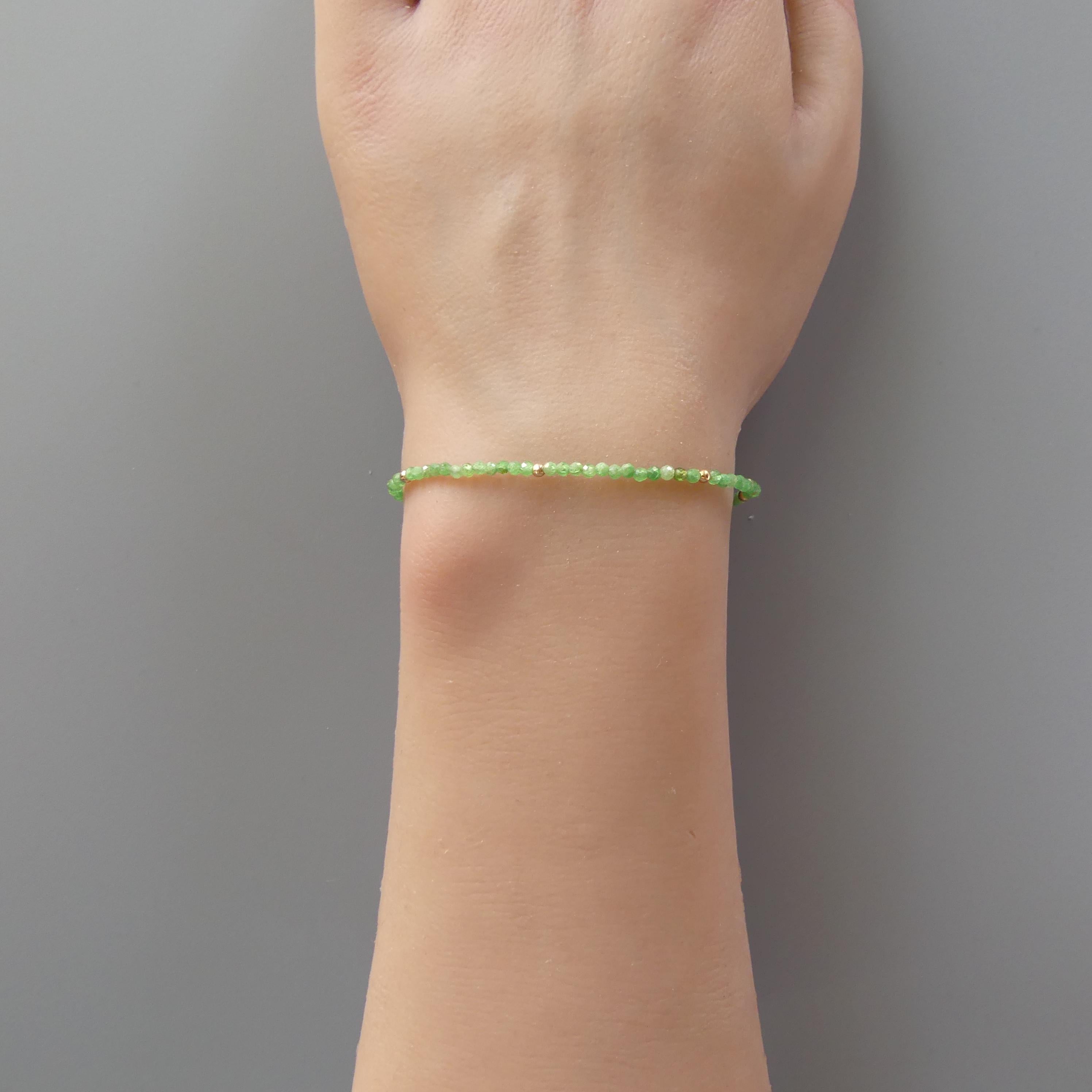 Tiny Tsavorite Garnet Bracelet - Dainty Gemstone Beaded Jewelry