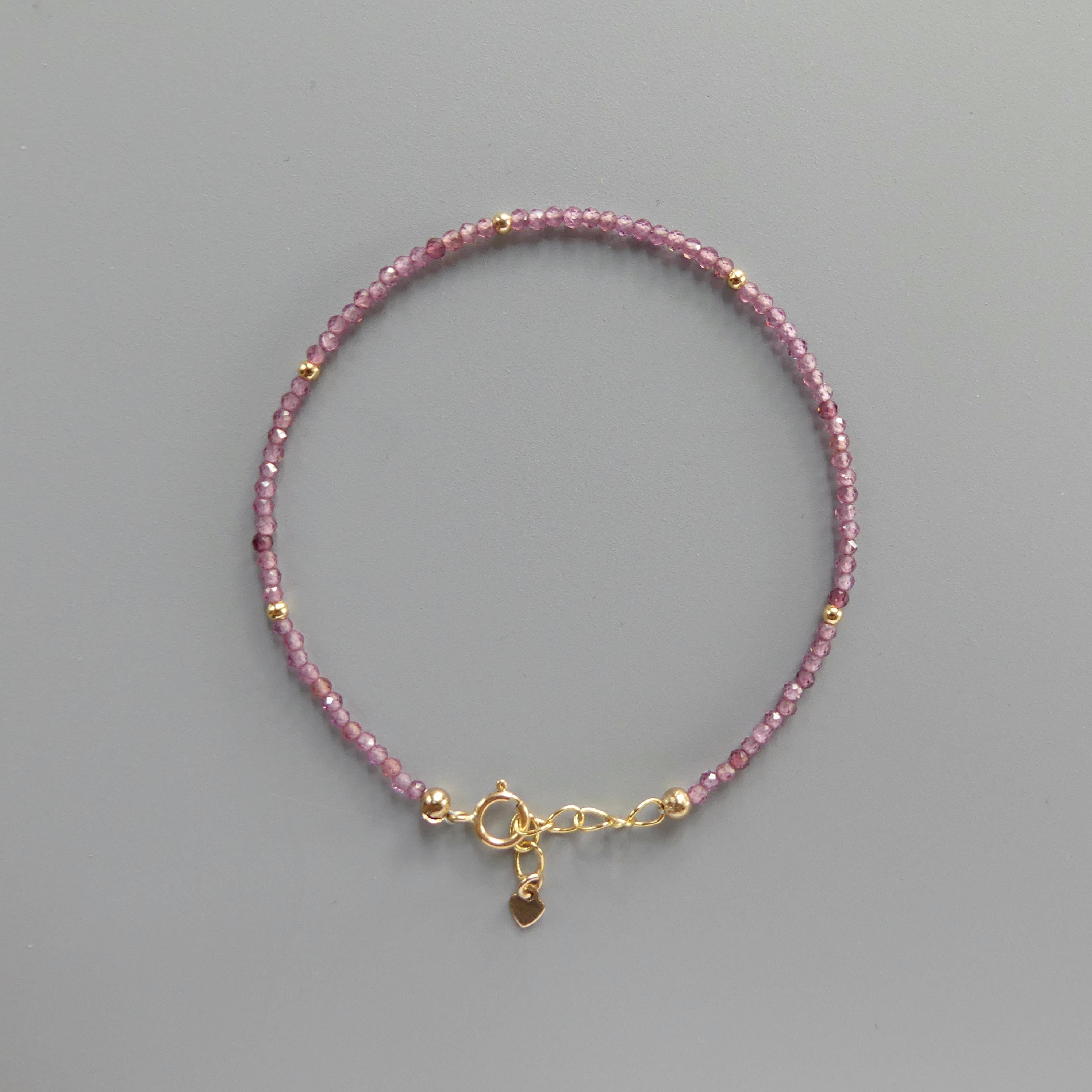 Tiny Pink Garnet Bracelet -Dainty January Birthstone Jewelry