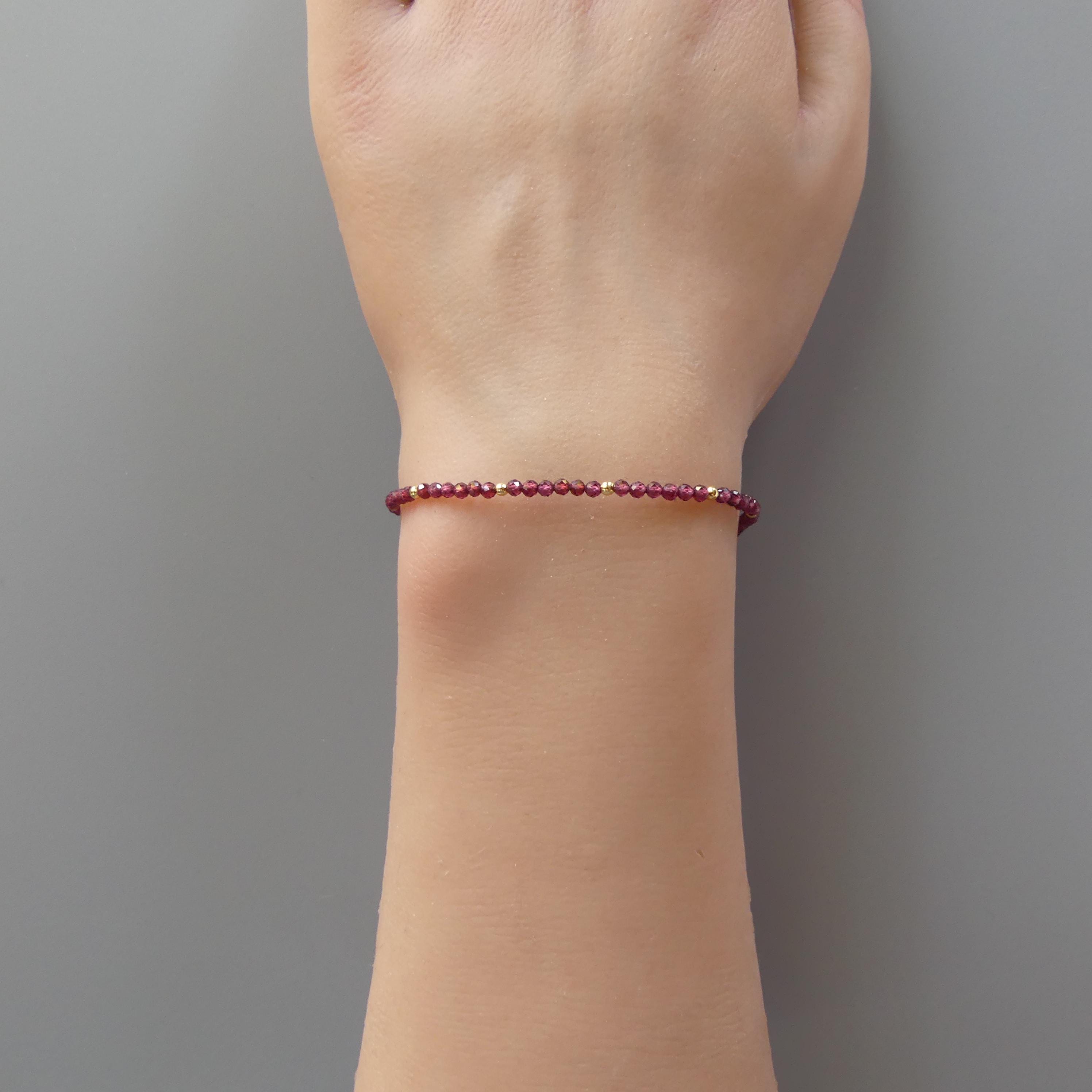 Tiny Red Garnet Bracelet -Dainty January Birthstone Jewelry