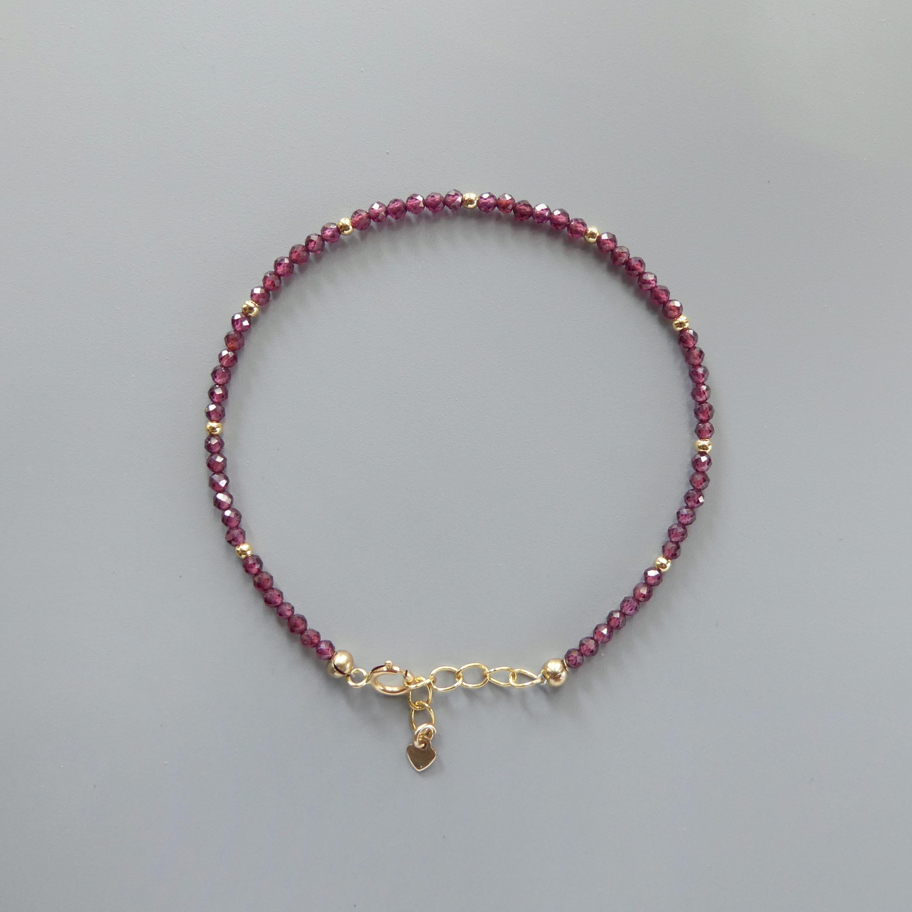 Tiny Red Garnet Bracelet -Dainty January Birthstone Jewelry