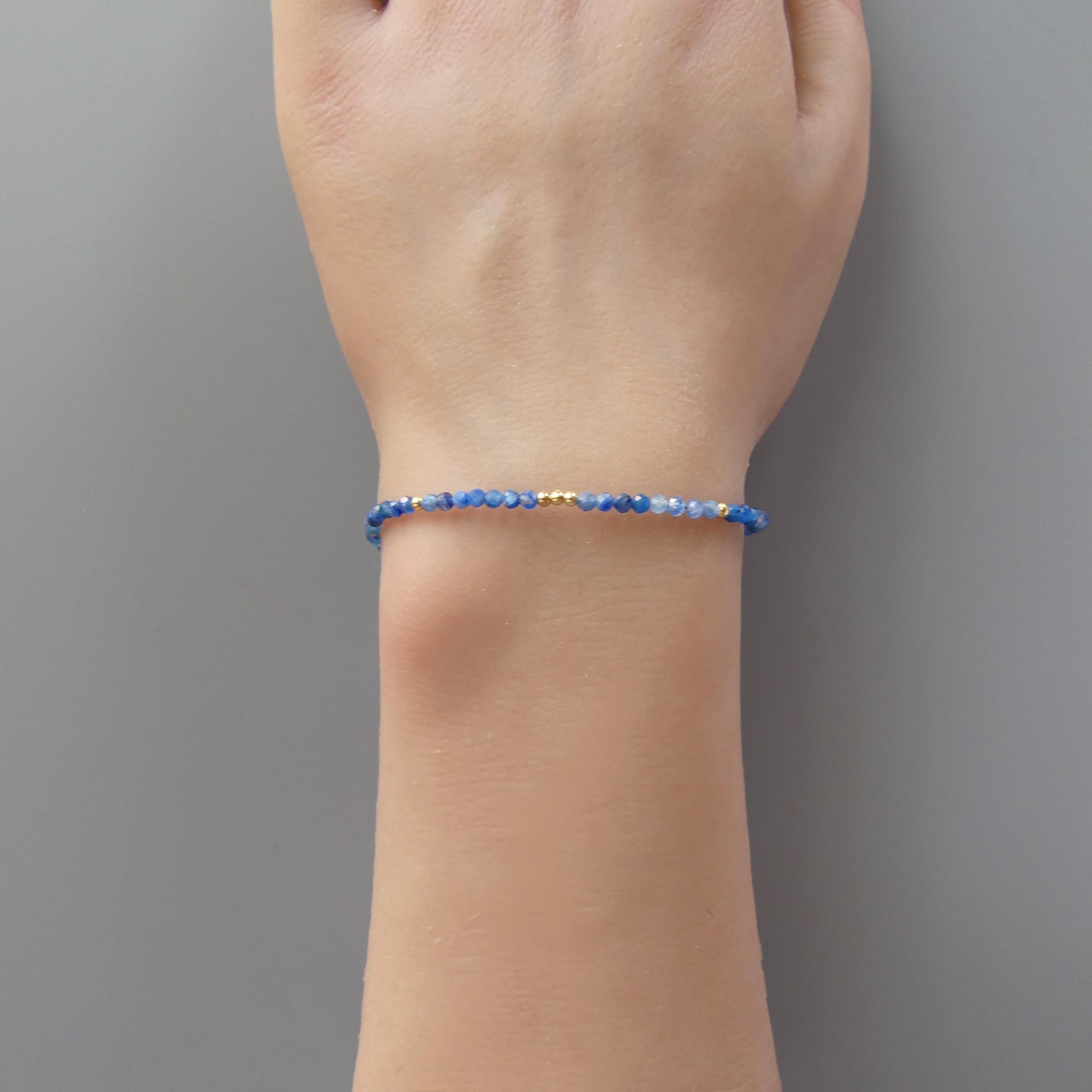 Tiny Blue Kyanite Bracelet - Dainty Gemstone Beaded Jewelry