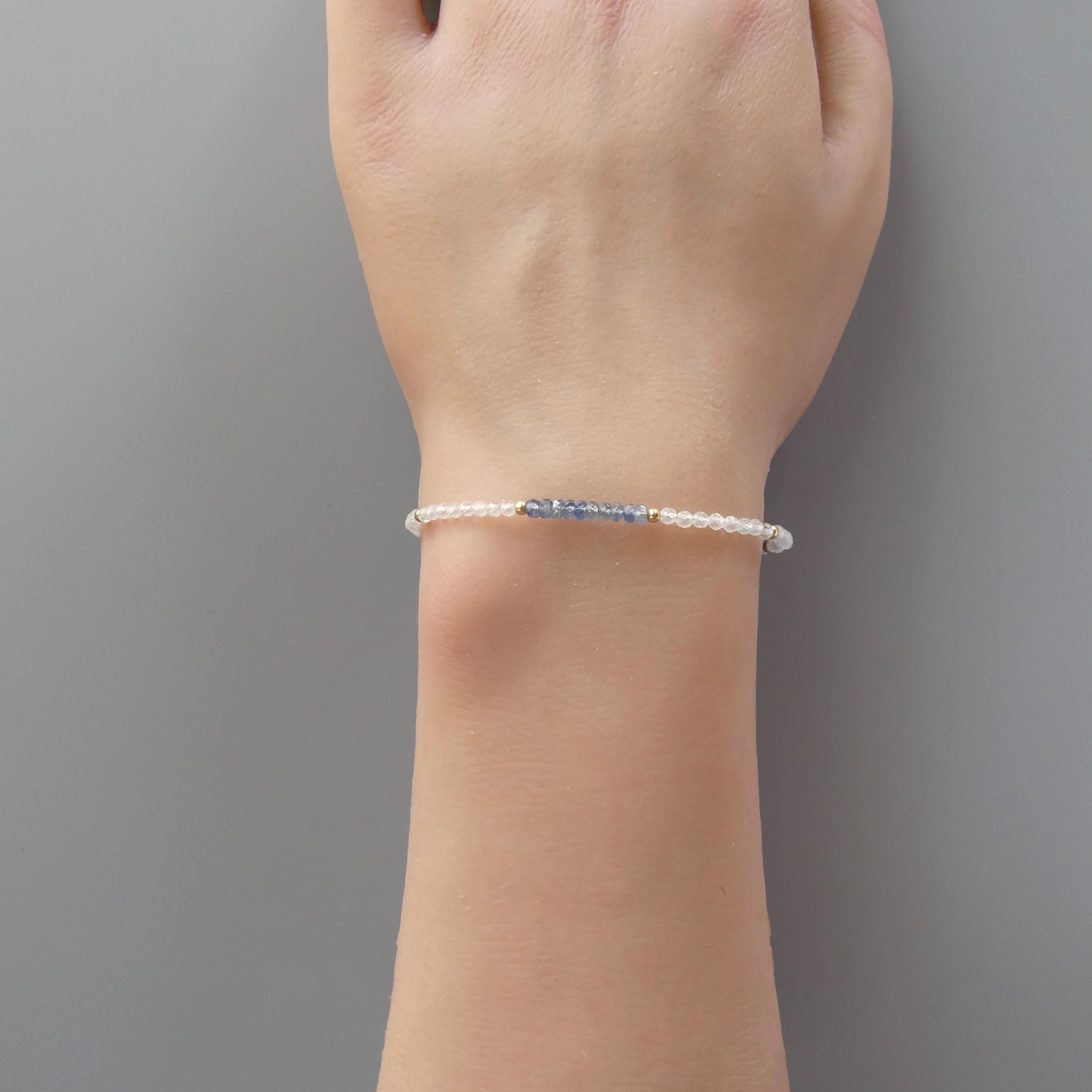 Tiny Burma Blue Sapphire and White Topaz Bracelet -Dainty September Birthstone Jewelry